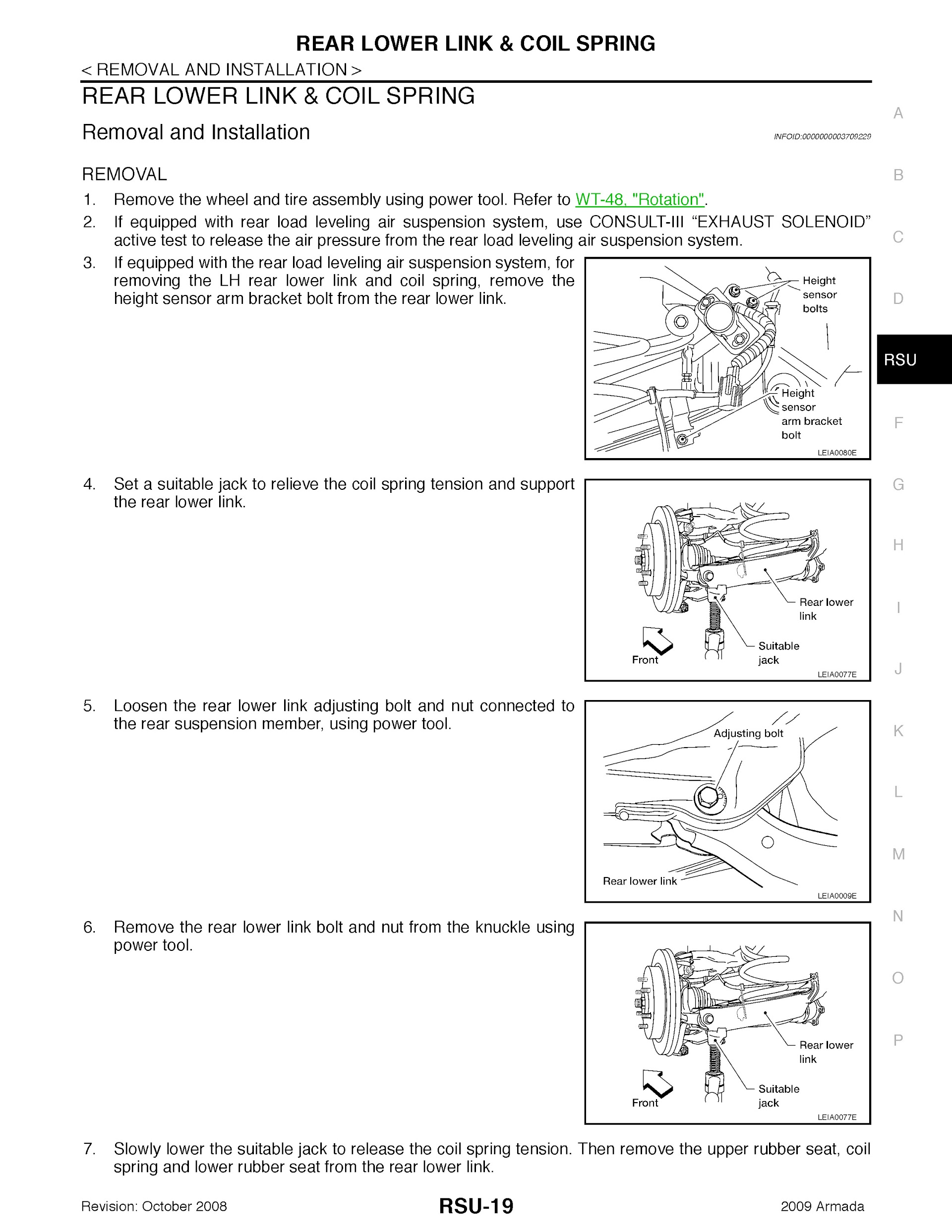 2009 Nissan Armada Repair Manual, Rear lower Link and Coil Spring Removal and Installation