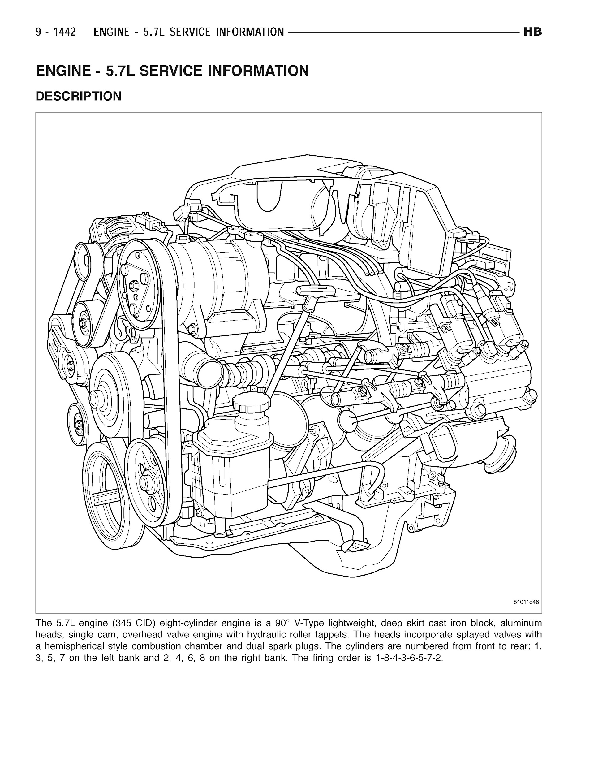2004-2006 Dodge Durango Repair Manual, Engine 5.7L Service Information