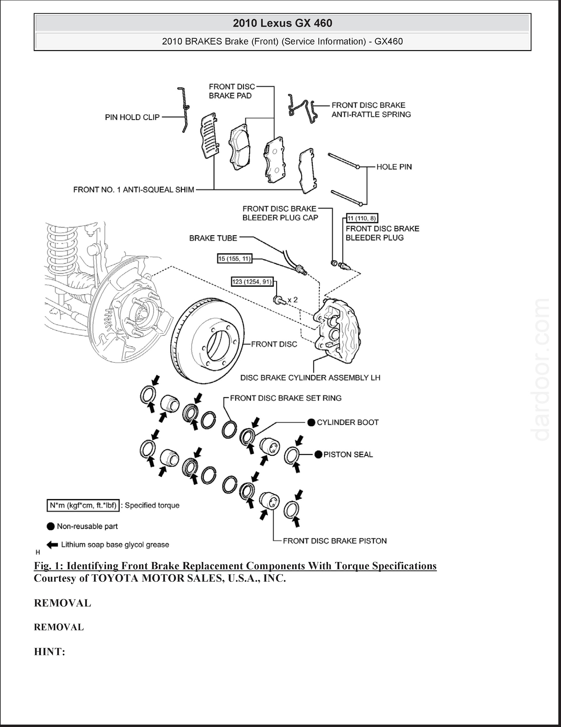 2010-2013 Lexus GX 460 Brake Service Information
