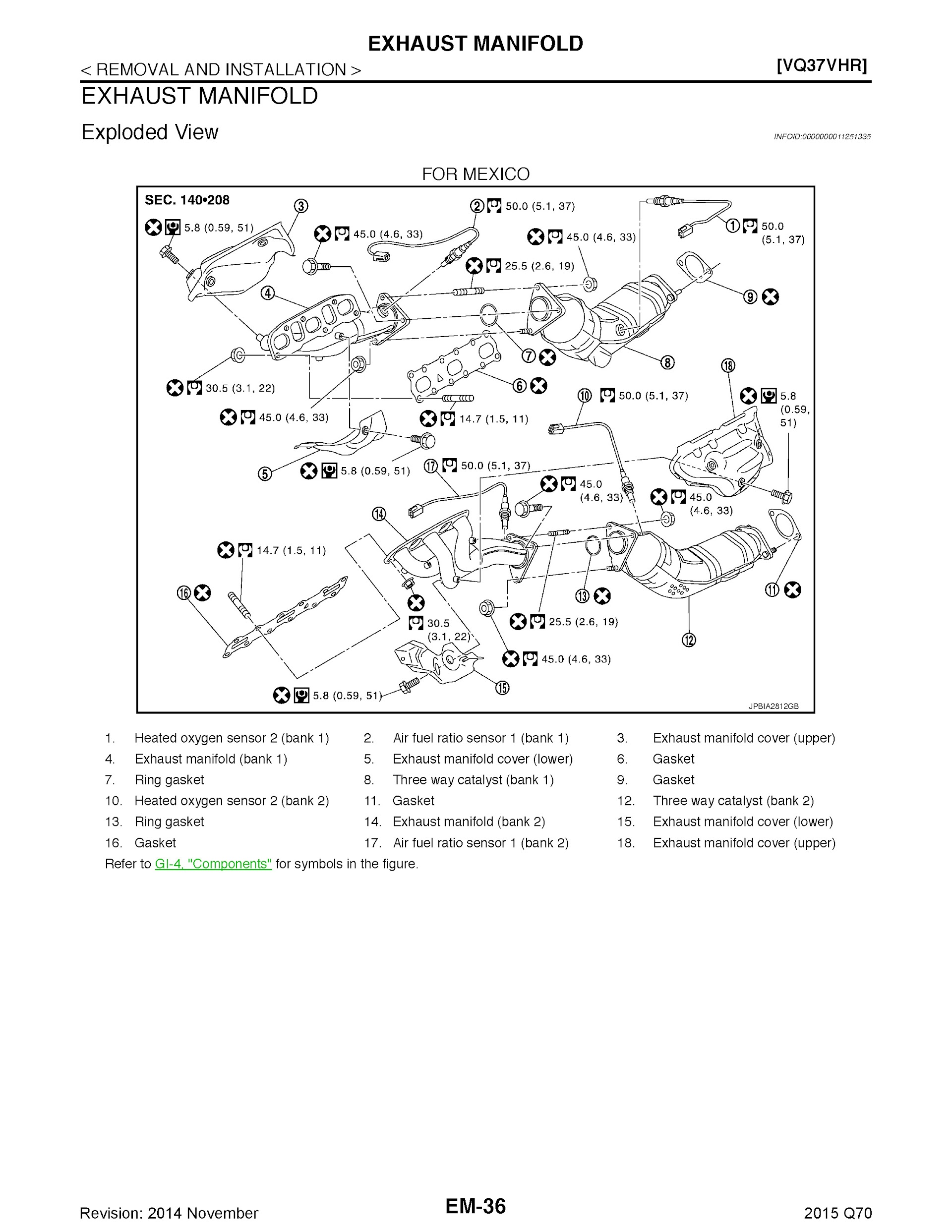 2015 Infiniti Q70 Repair Manual, Exhaust Manifold