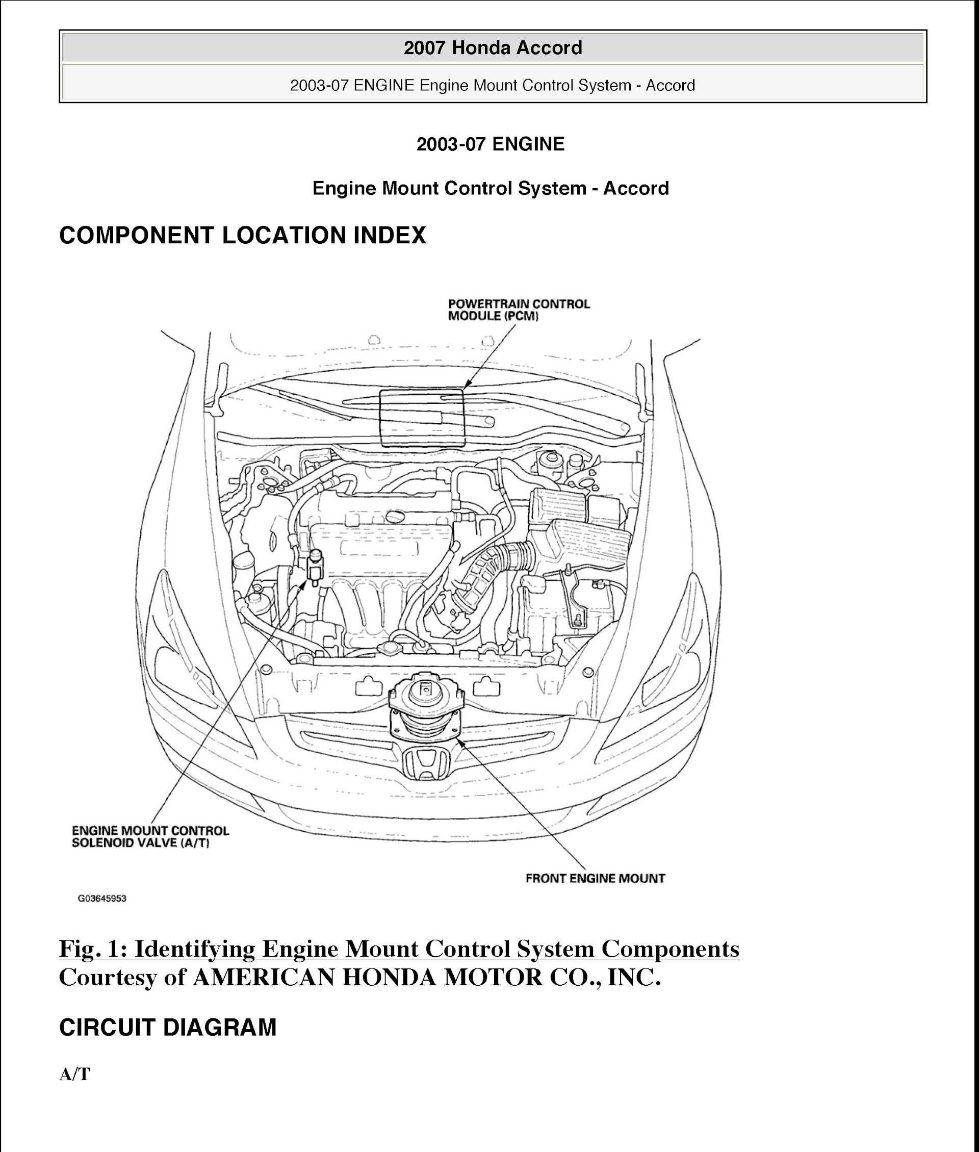 2007 Honda Accord Engine Mount Control System