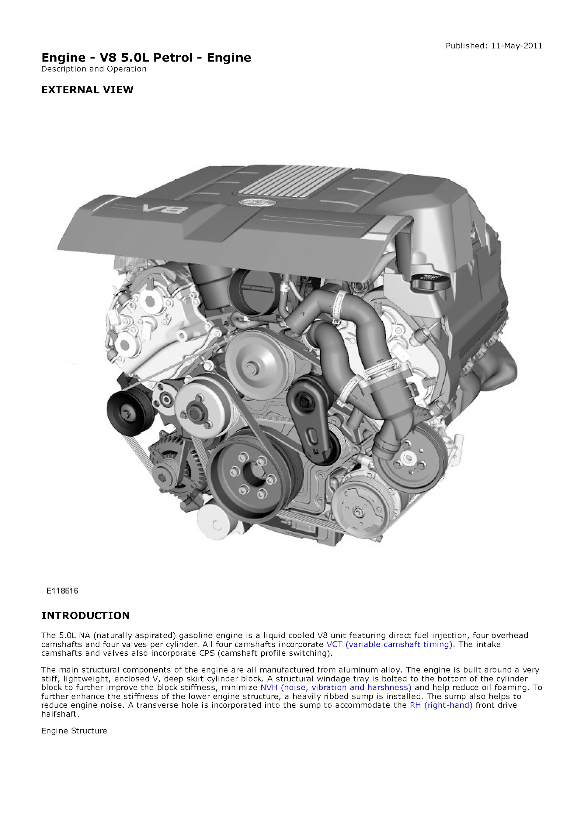 2010-2012 Range Rover L322 Repair Manual, Engine V8 5.0L Petrol