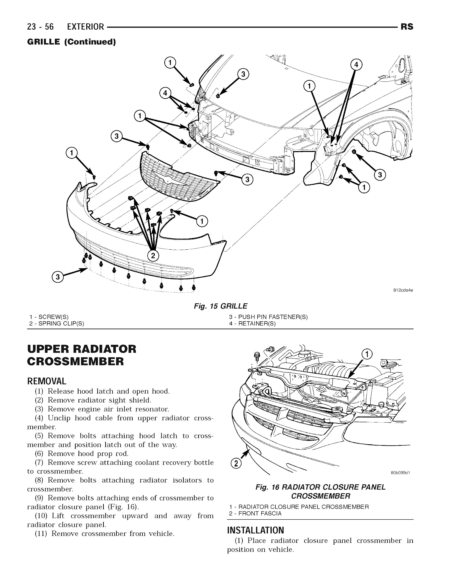 2003-2007 Dodge Grand Caravan Repair Manual, Front Grill Replacement
