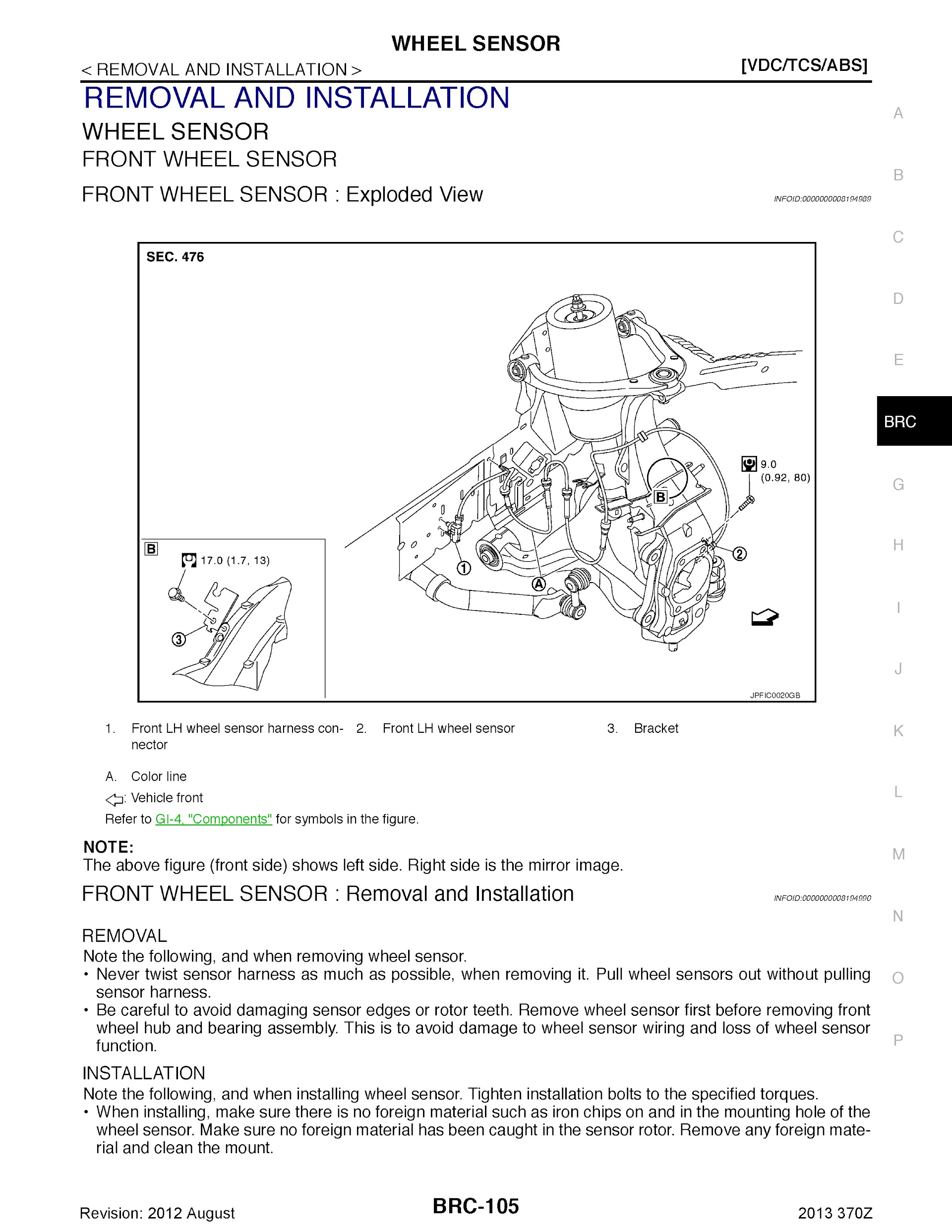 2013 Nissan 370Z Repair Manual wheel sensor