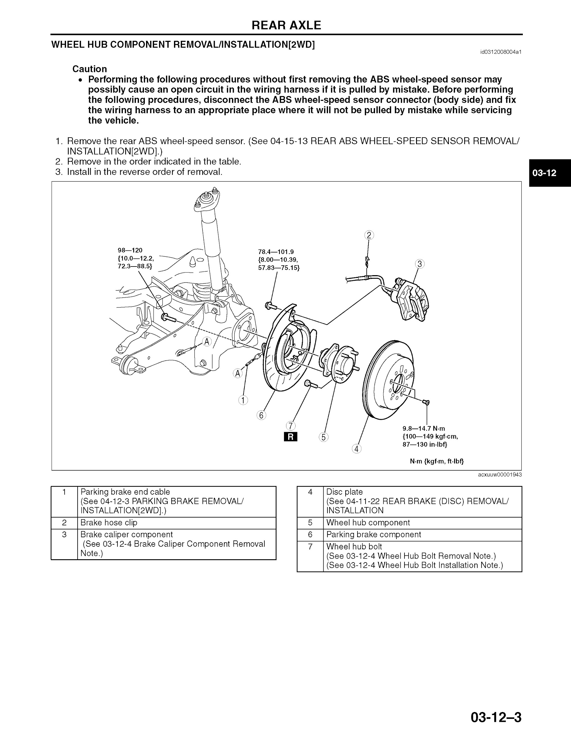 CONTENTS: 2007 Mazda CX-7 Repair Manual, Rear Axle