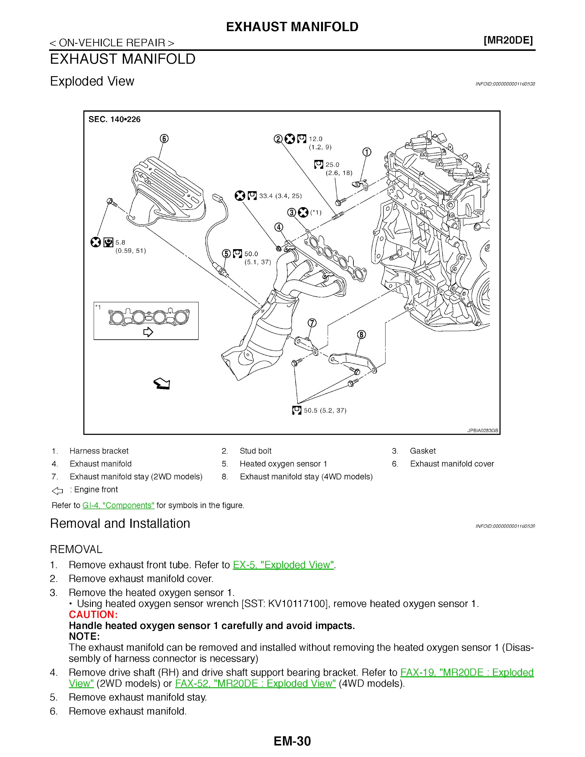 Nissan X-Trail T31 Repair Manual, Exhaust Manifold