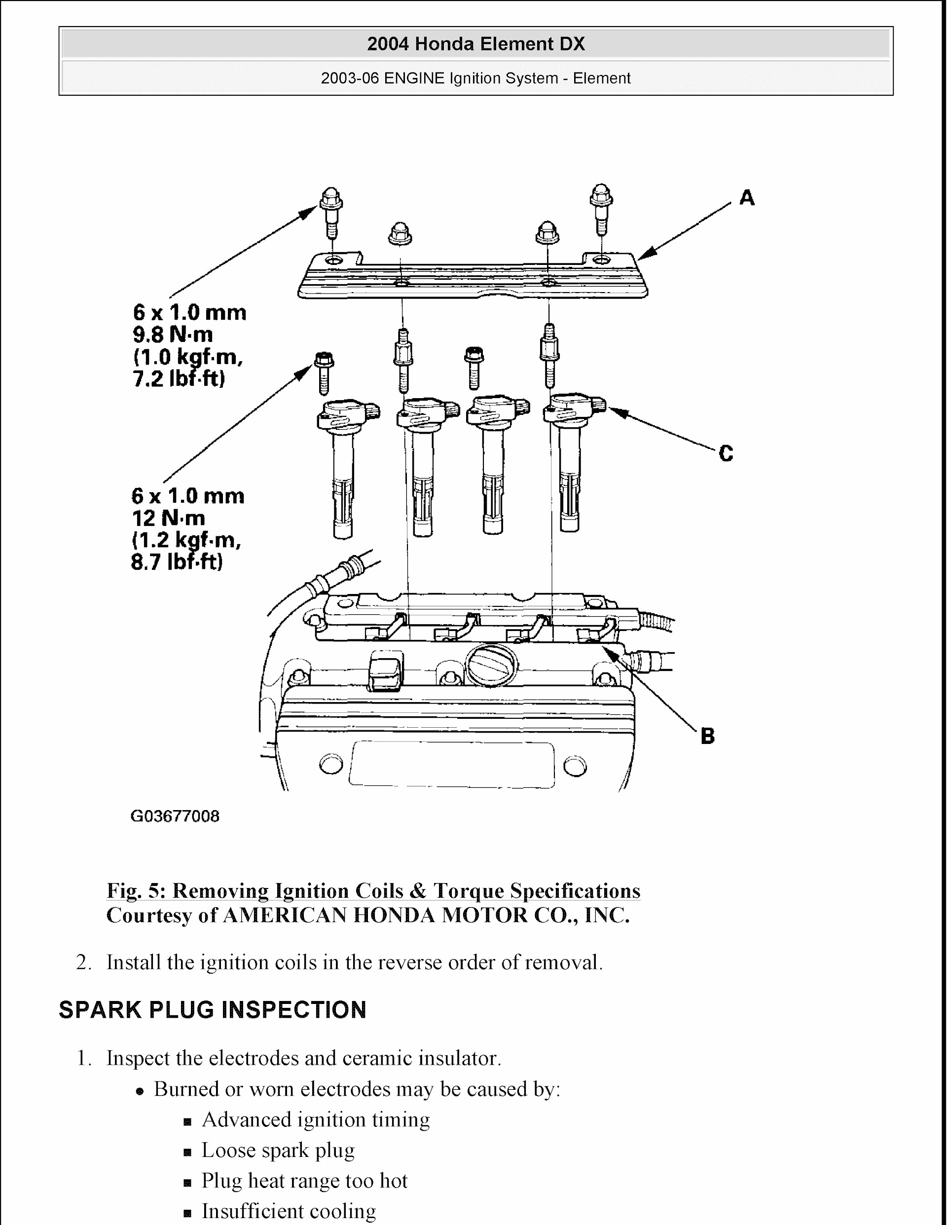 2008 Honda Element Repair Manual, Ignition System