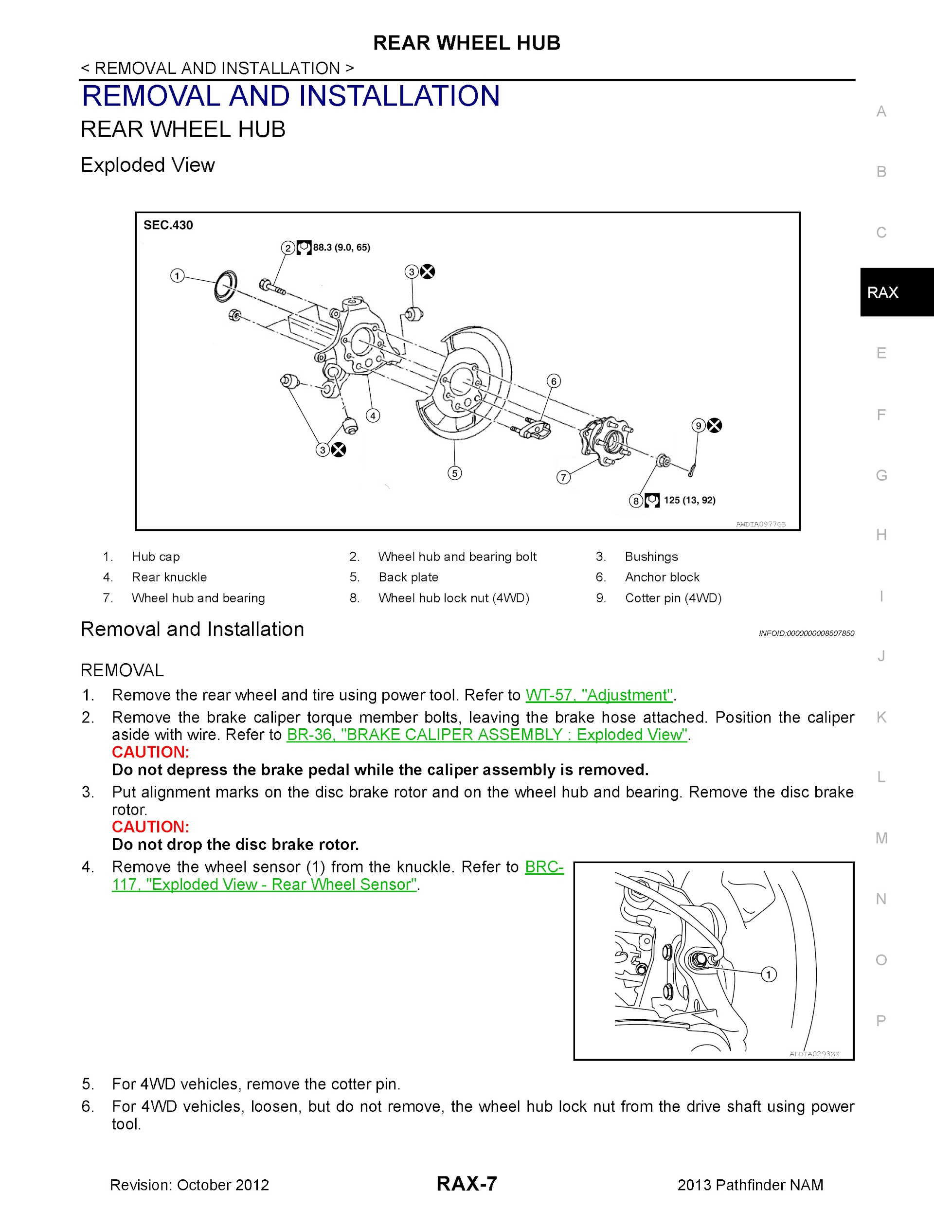 2013 Nissan Pathfinder Repair Manual, Rear Wheel Hub