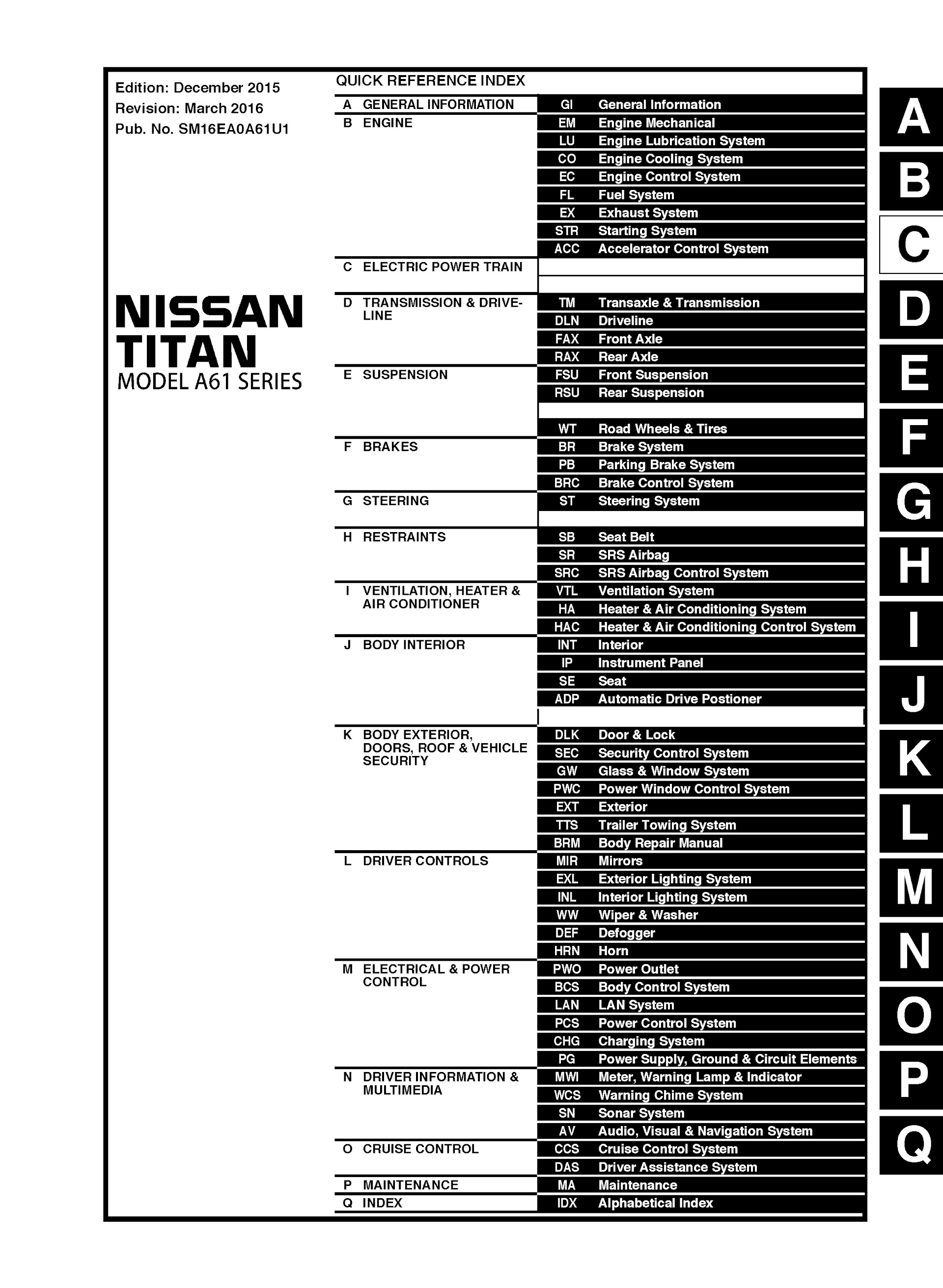 Table Of Contents 2015 Nissan Titan Repair Manual