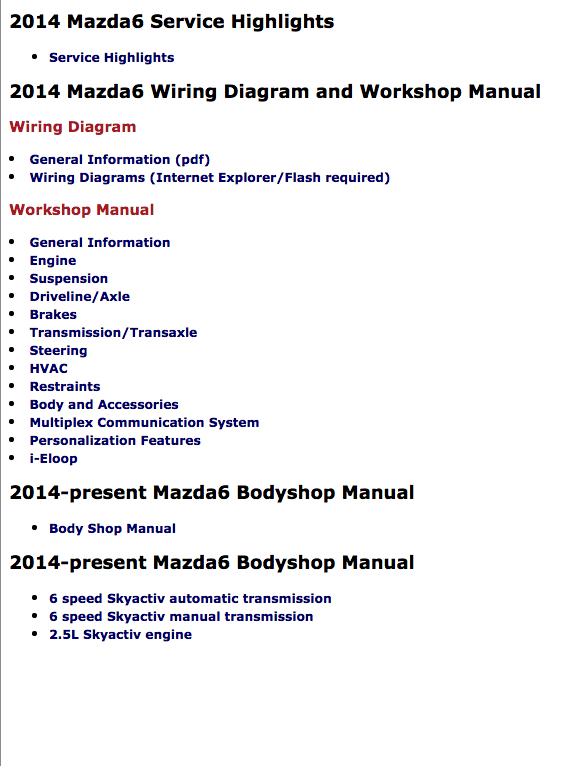 Download 2014-2019 Mazda6 Repair Manual