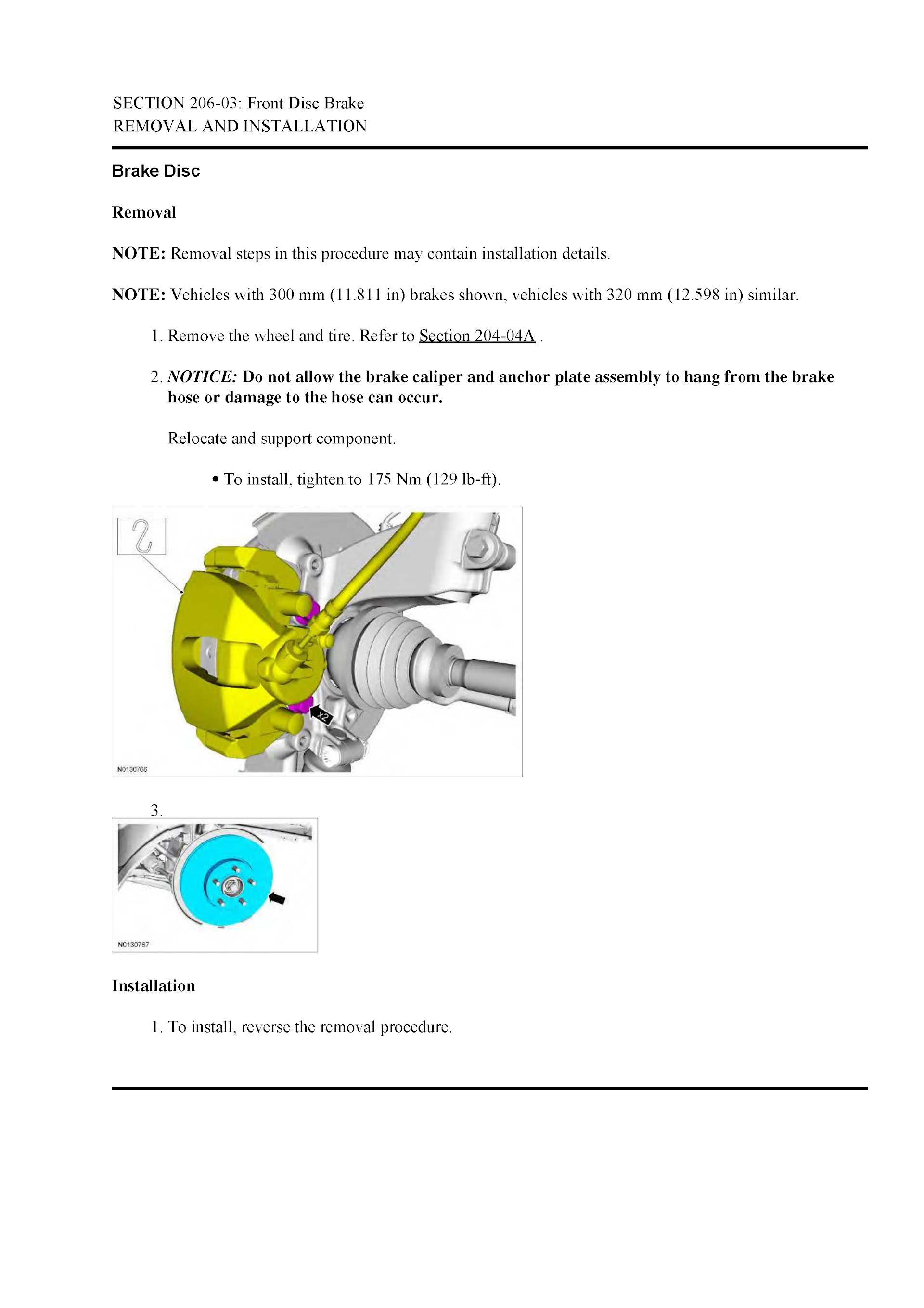 2013-2019 Ford Escape Repair Manual, Front Disc Brake System Removal and Installation