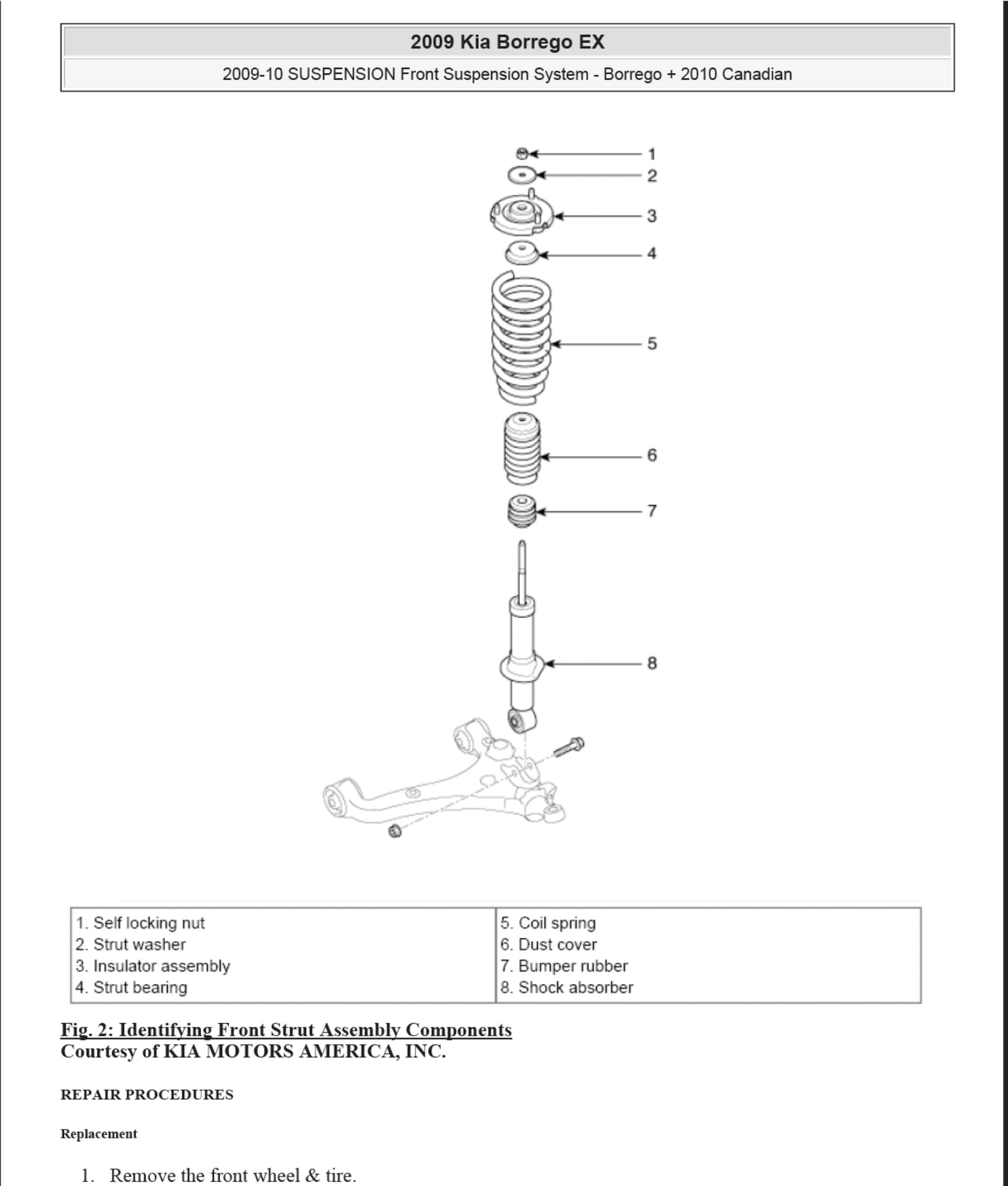 2008-2010 Kia Borrego repair manual, suspension system