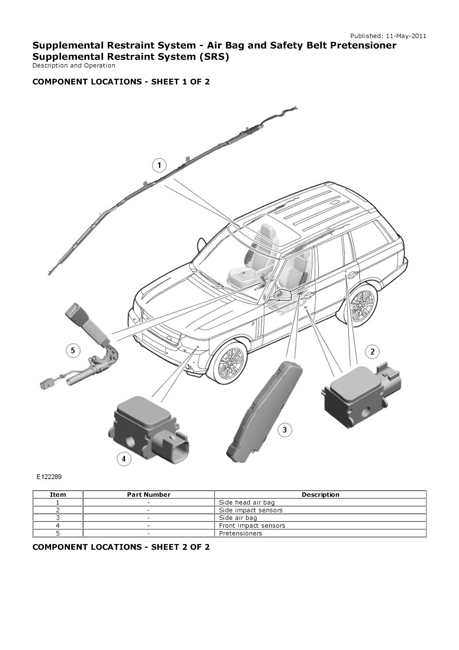 2010-2012 Range Rover L322 Repair Manual, Restraint System