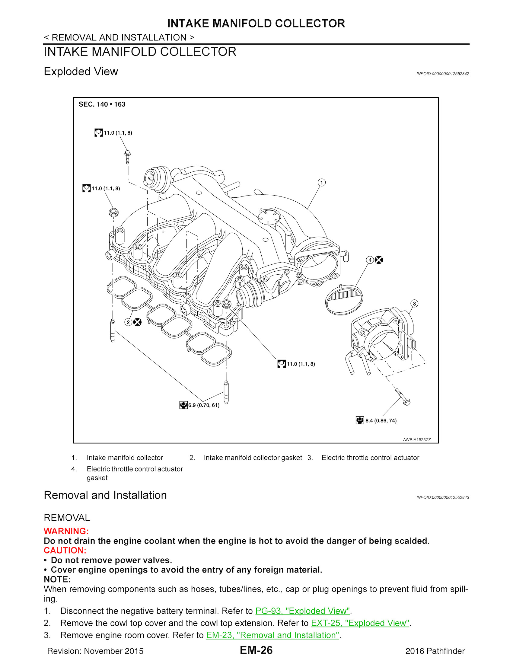 2016 Nissan Pathfinder Repair Manual, Intake Manifold Collector