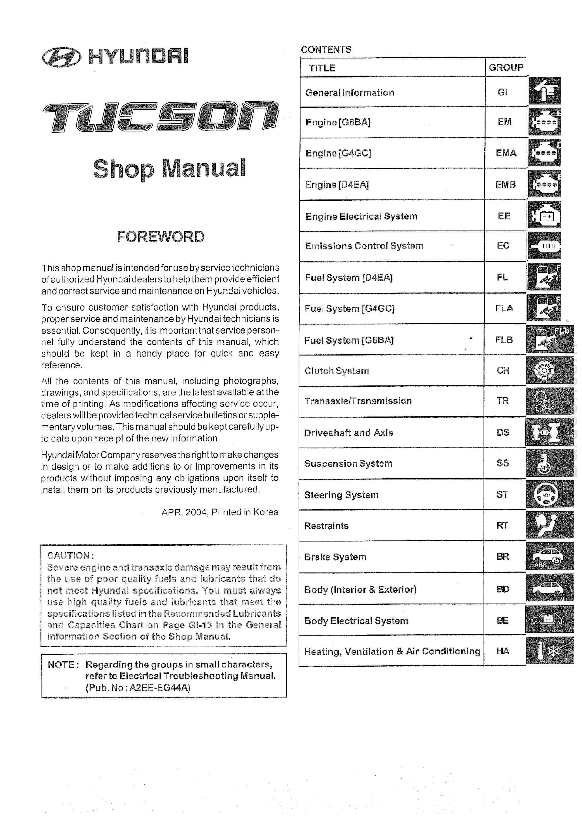 2004-2010 Hyundai Tucson Repair Manual