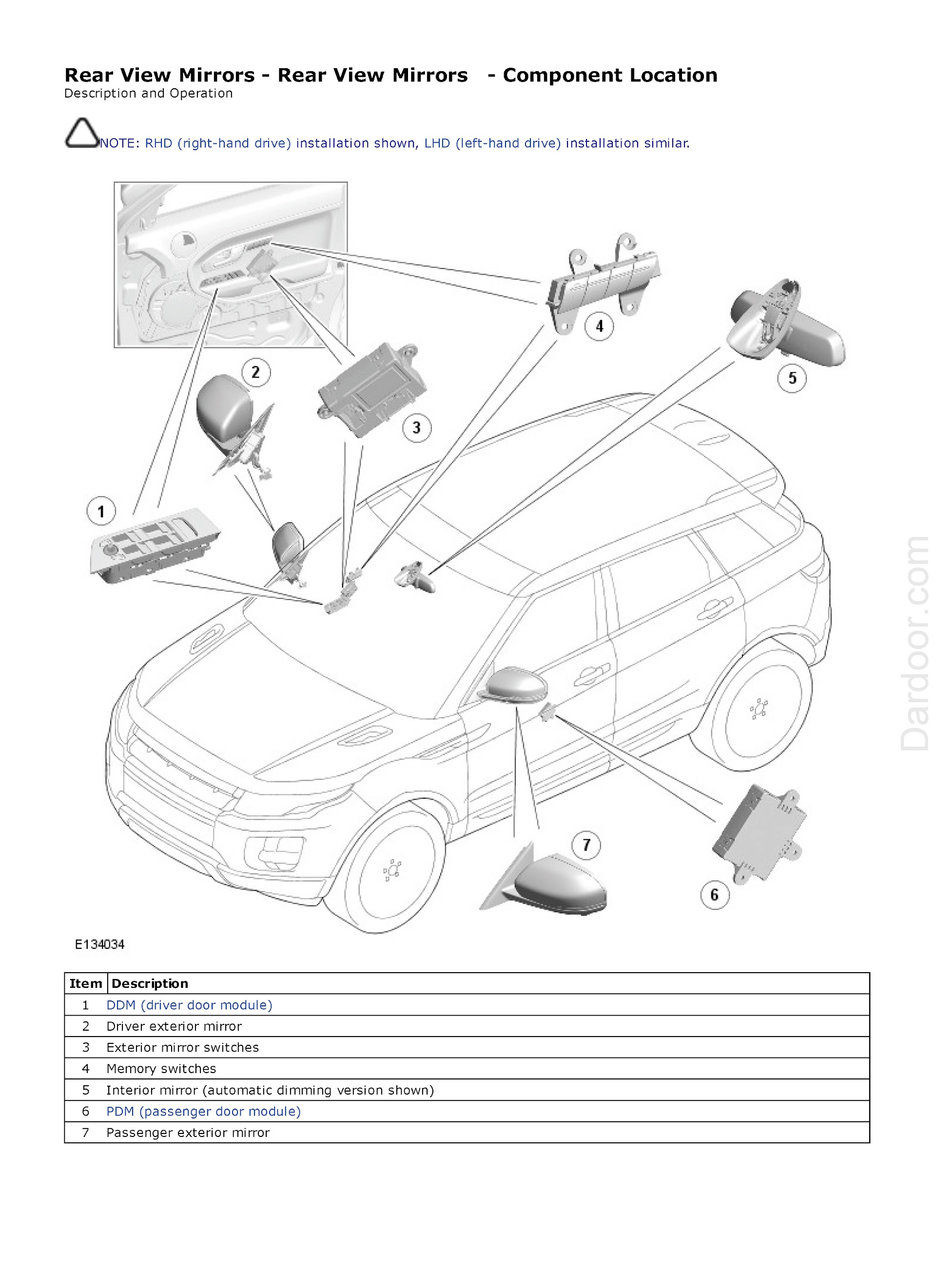 2013 Range Rover Evoque Repair Manual, Rear View Mirror