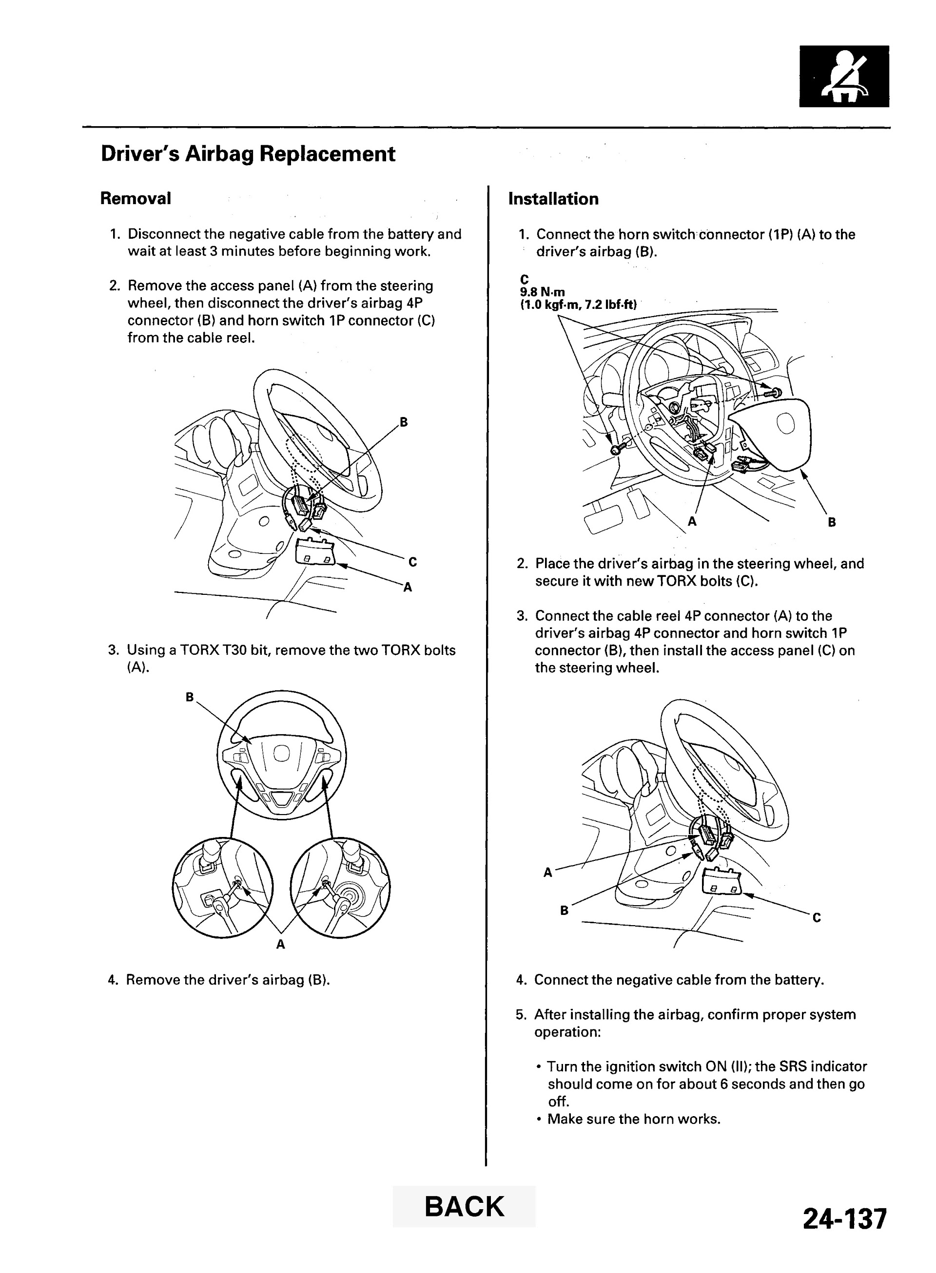 2009 Acura MDX Repair Manual, Airbag Replacement