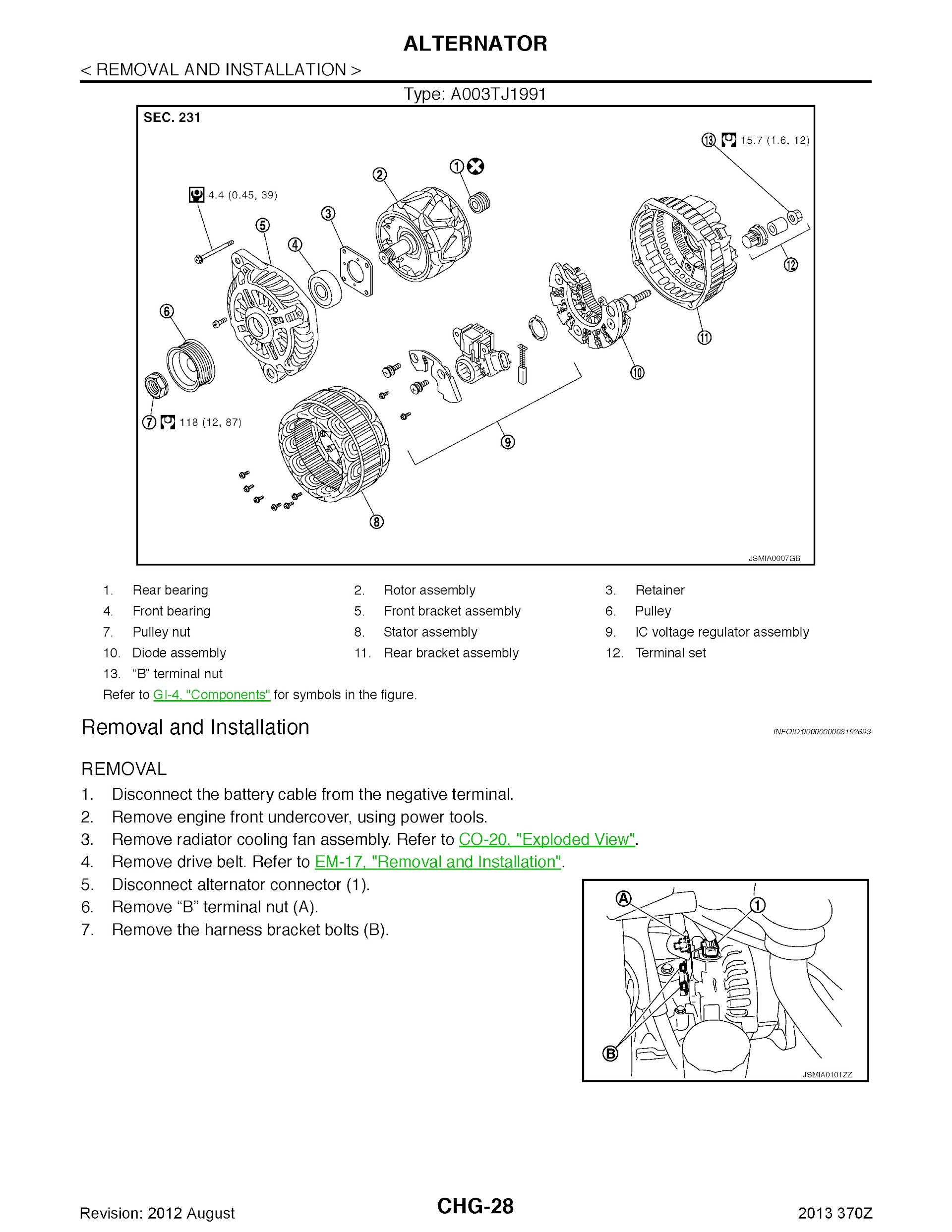 2013 Nissan 370Z Repair Manual, alternator