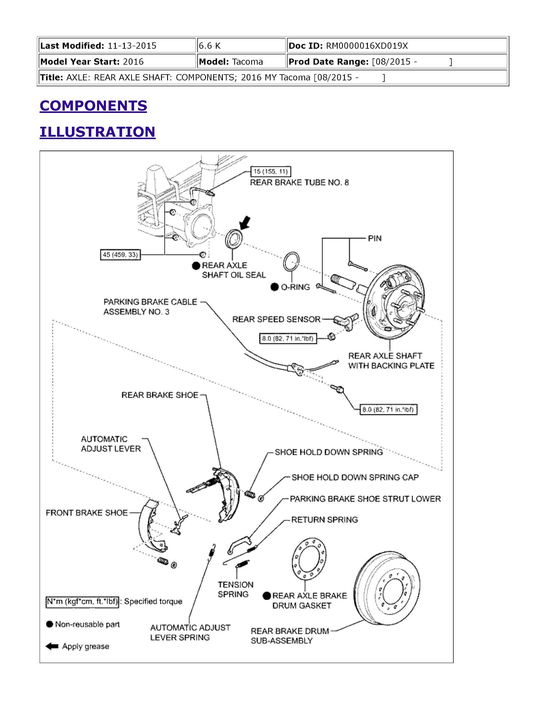 2018 Toyota Tacoma Repair Manual,Rear Axle Shaft