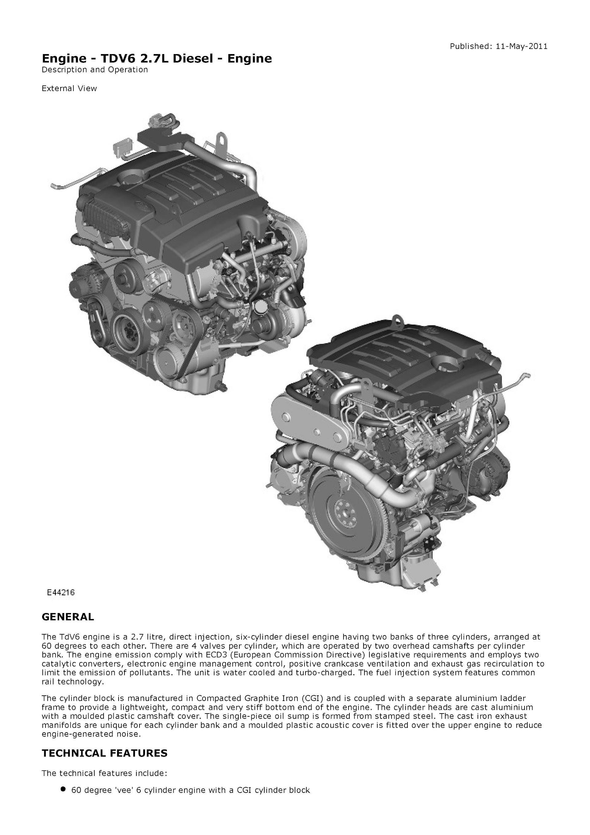 2009-2011 Land Rover Discovery 4 Repair Manual, Engine TDV6 2.7L Diesel