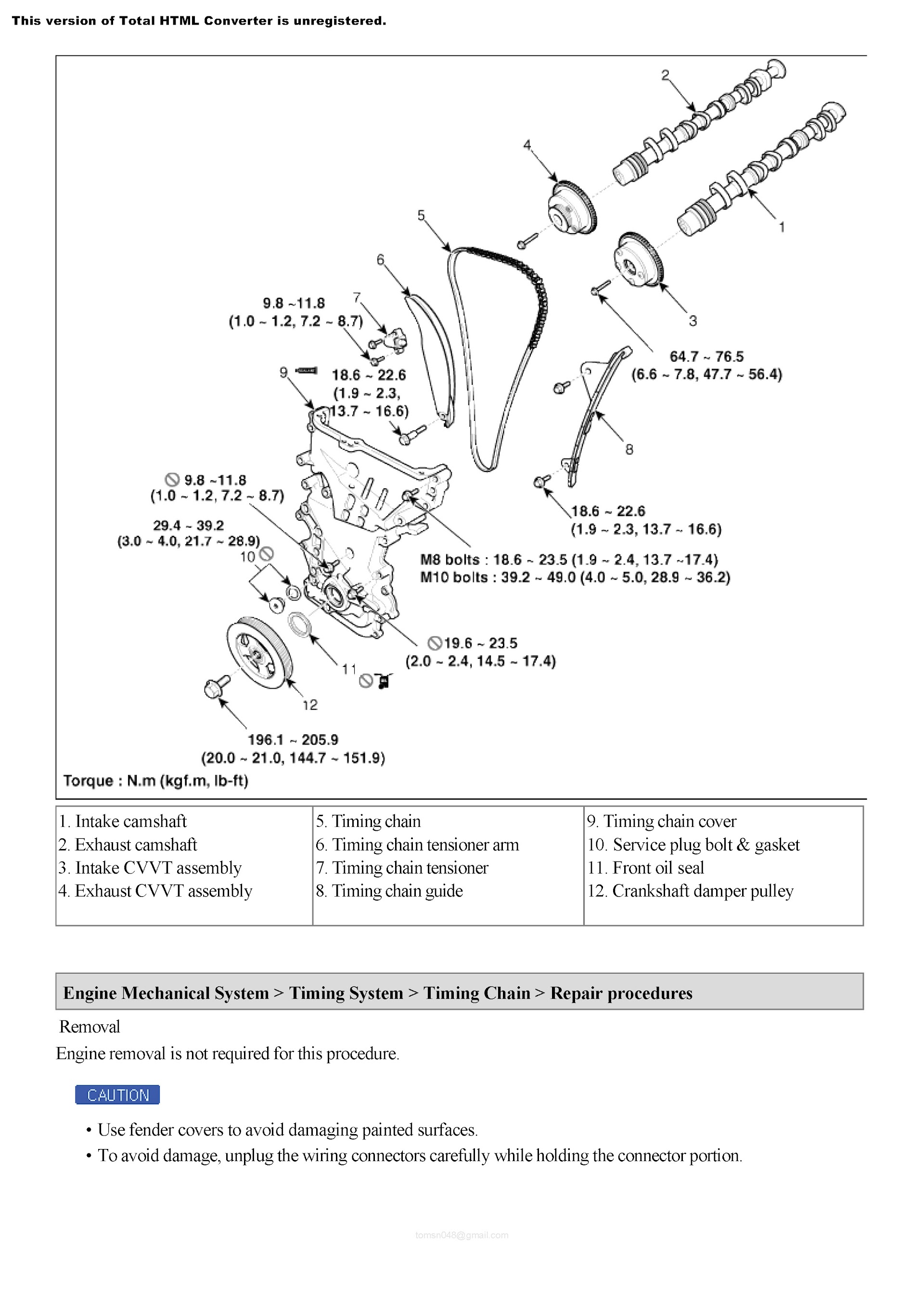 2013 Hyundai Elantra Repair Manual, Timing Chain Repair Procedures