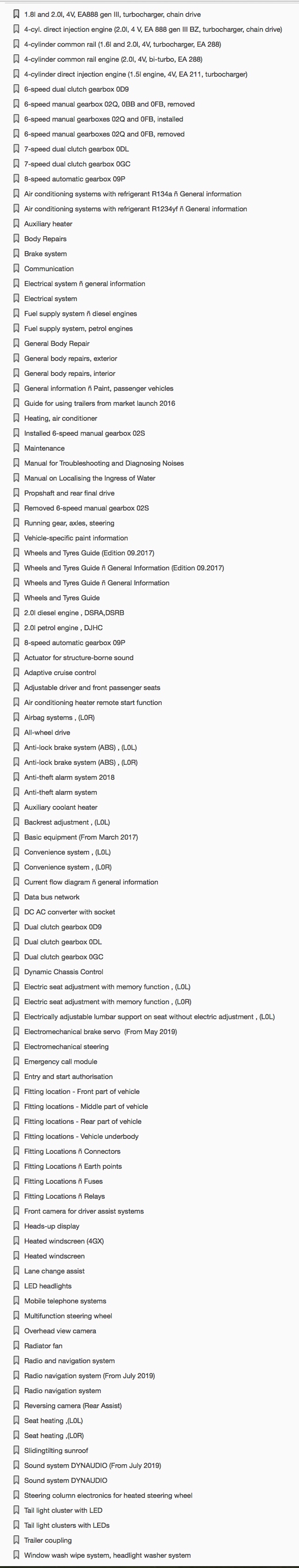 Table of Contents 2017-2020 Volkswagen Arteon Repair Manual