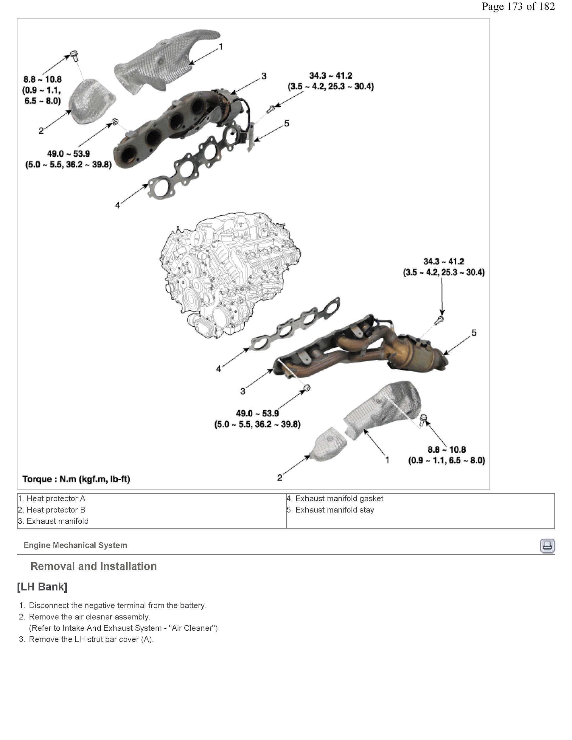 Hyundai Genesis Repair Manual, Exhaust Manifold