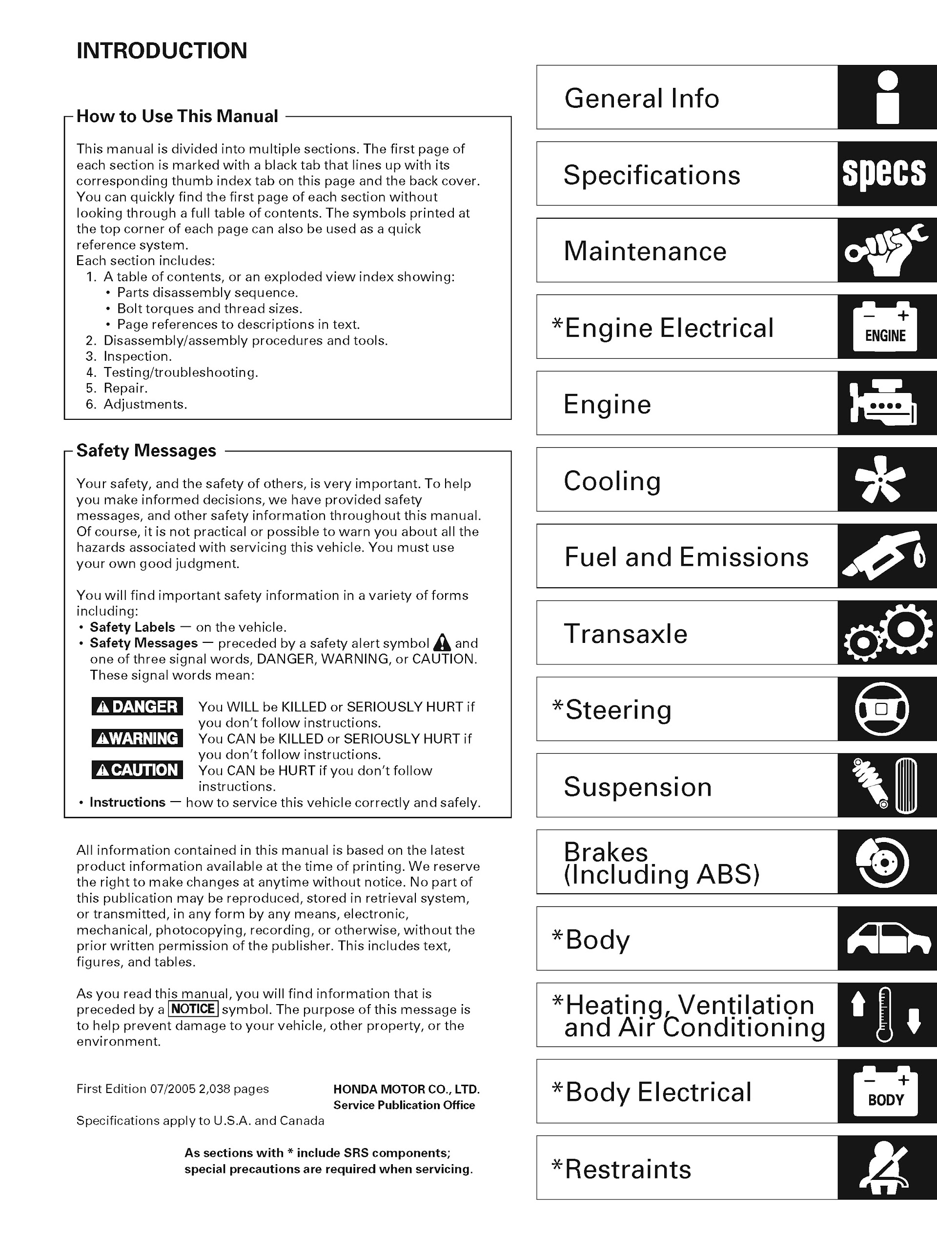 Contents 2006 Acura RSX Repair Manual