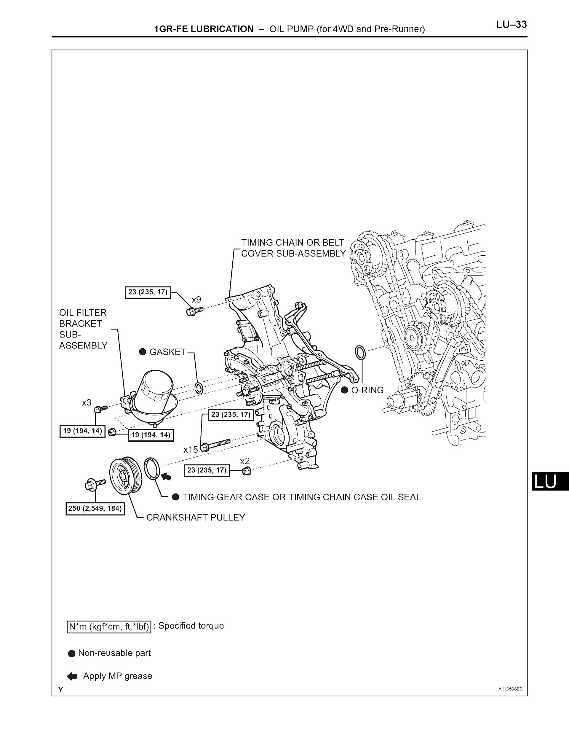 2005-2006 Toyota Tacoma Repair Manual 1GR-FE Lubrication Oil Pump 4WD and Pre-Runner