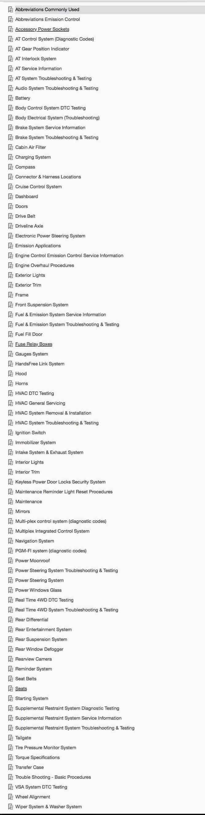 Table of Contents : 2012-2016 Honda CR-V Repair Manual