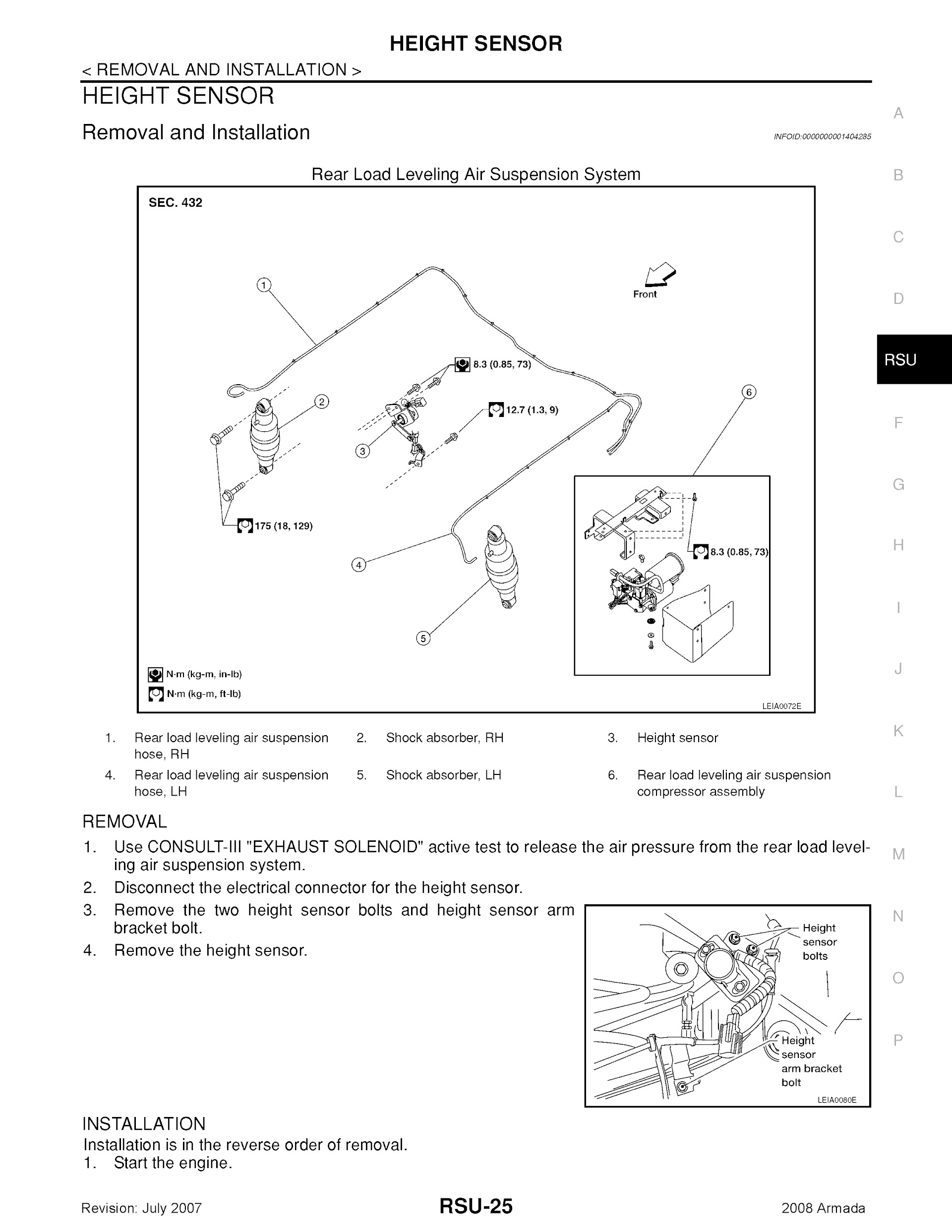 2008 Nissan Armada Repair Manual, Height Sensor