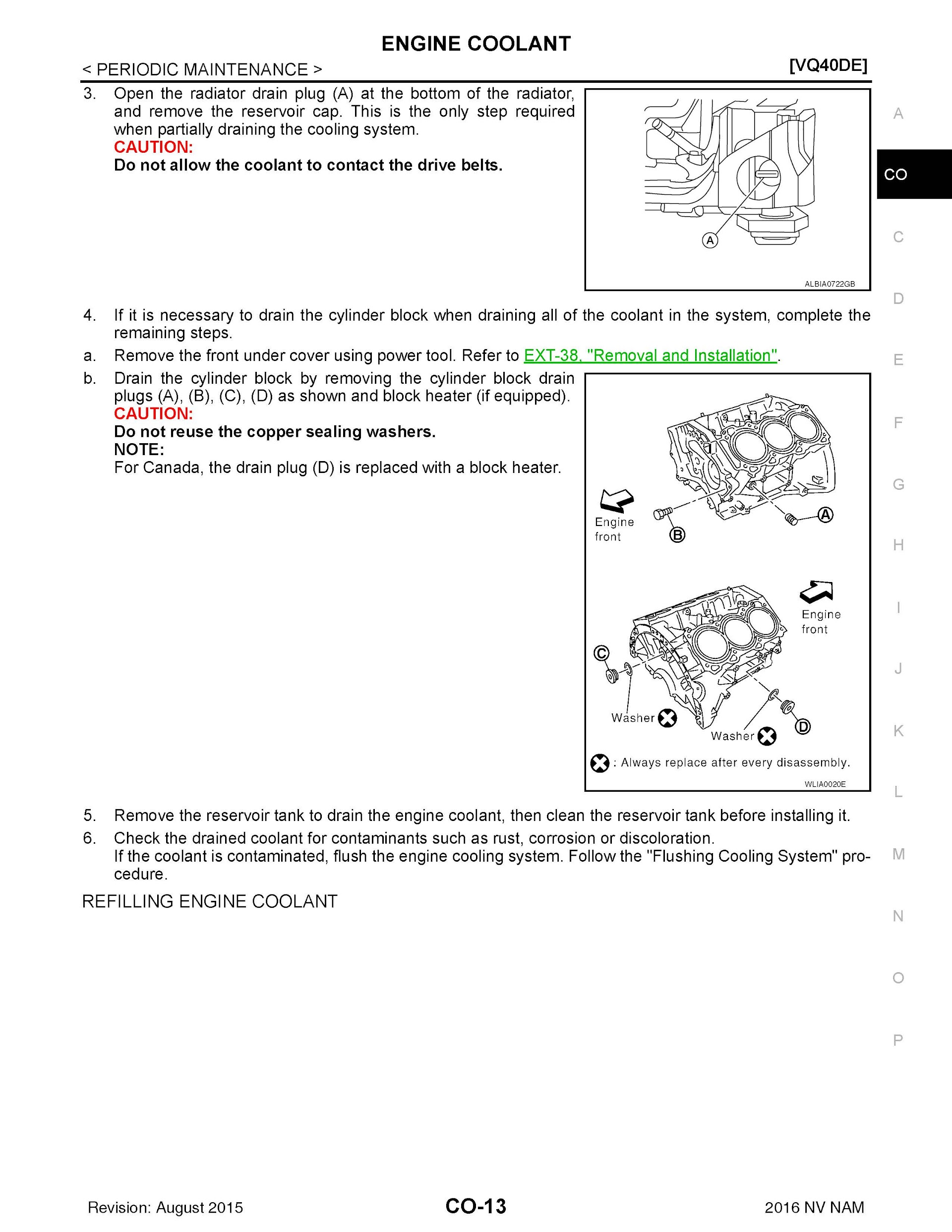 2016 Nissan NV Passenger Repair Manual, Engine Coolant