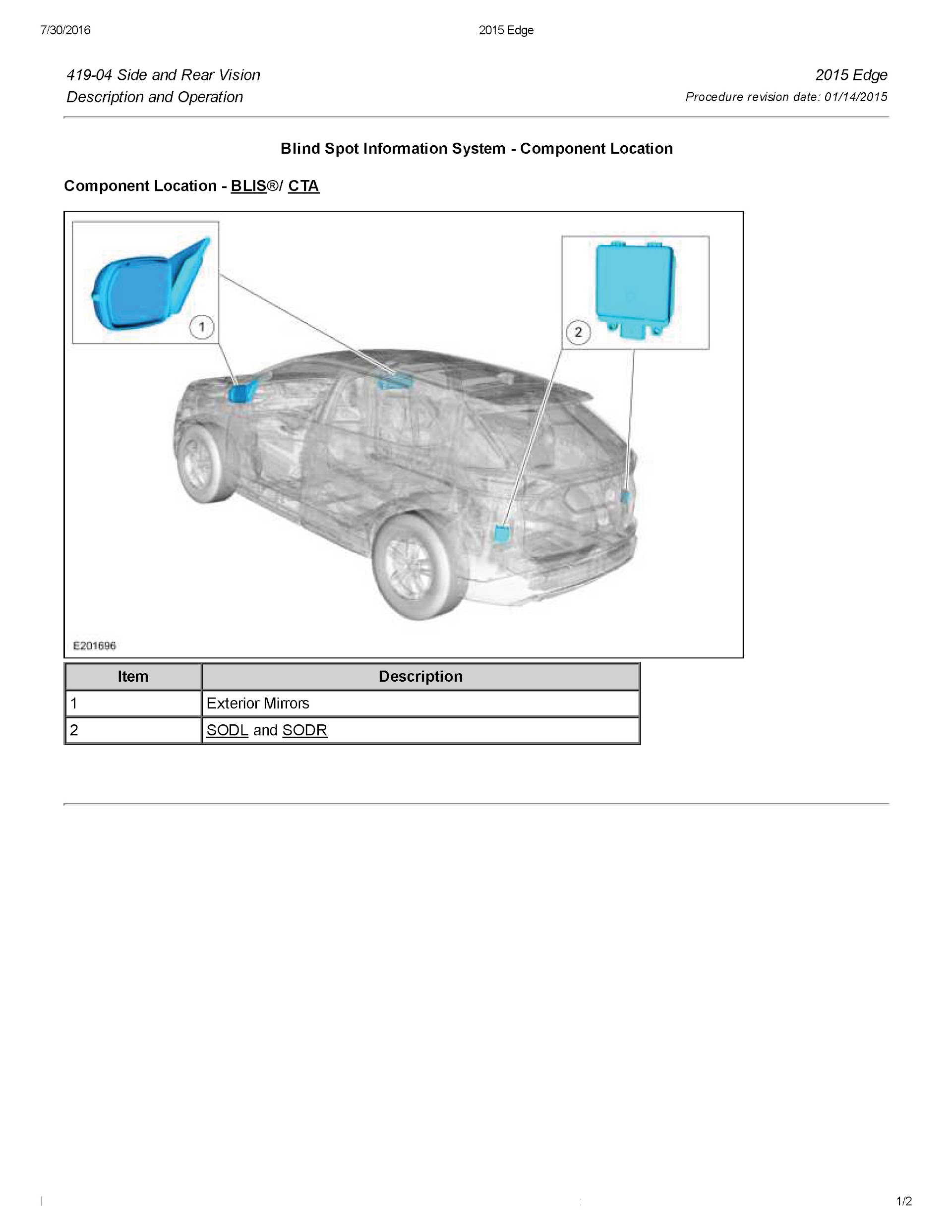 2018 Ford Edge (Endura) Repair Manual Blind Spot Information System