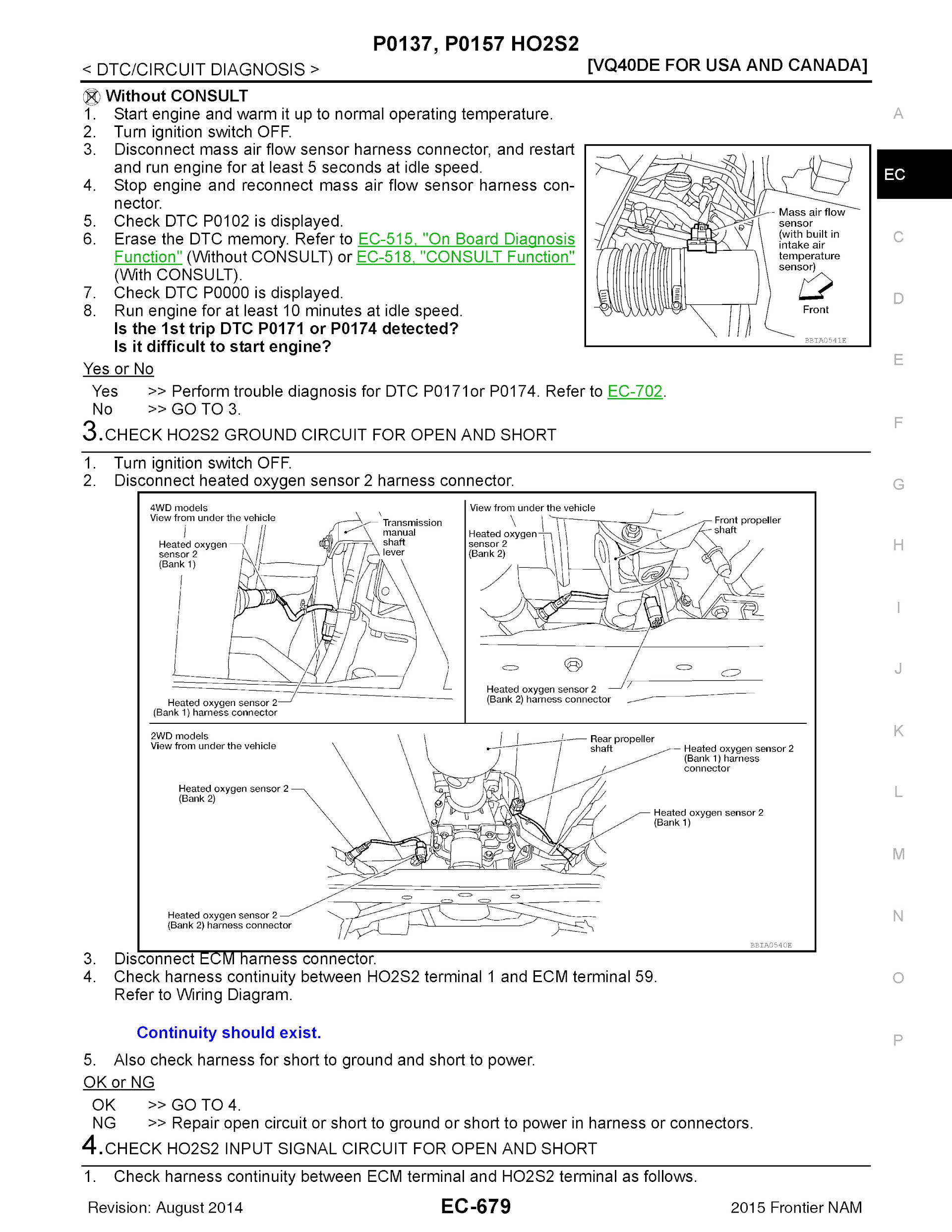 2015 Nissan Frontier Repair Manual, DTC Circuits Diagnosis