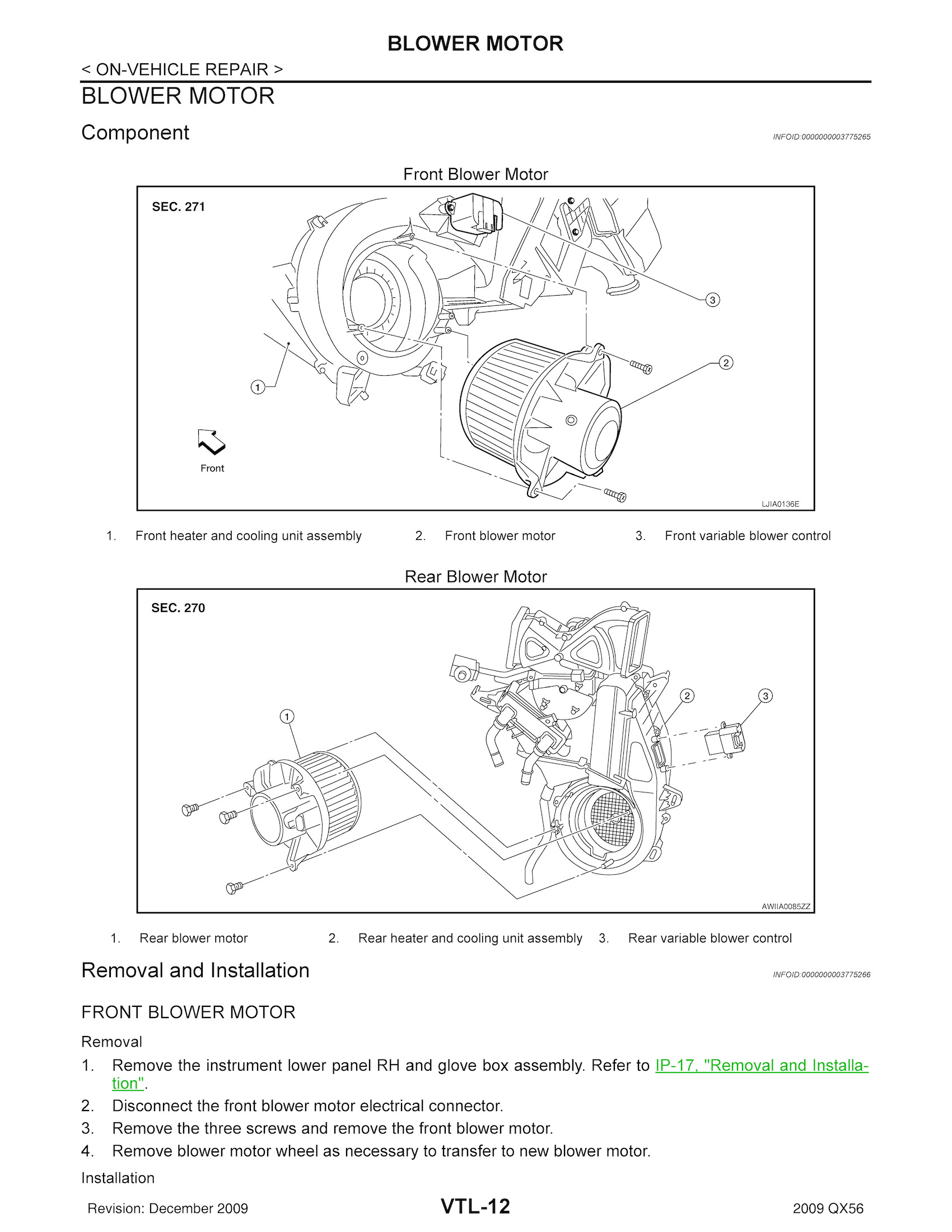 2009 Infiniti QX56 Repair Manual, Blower Motor
