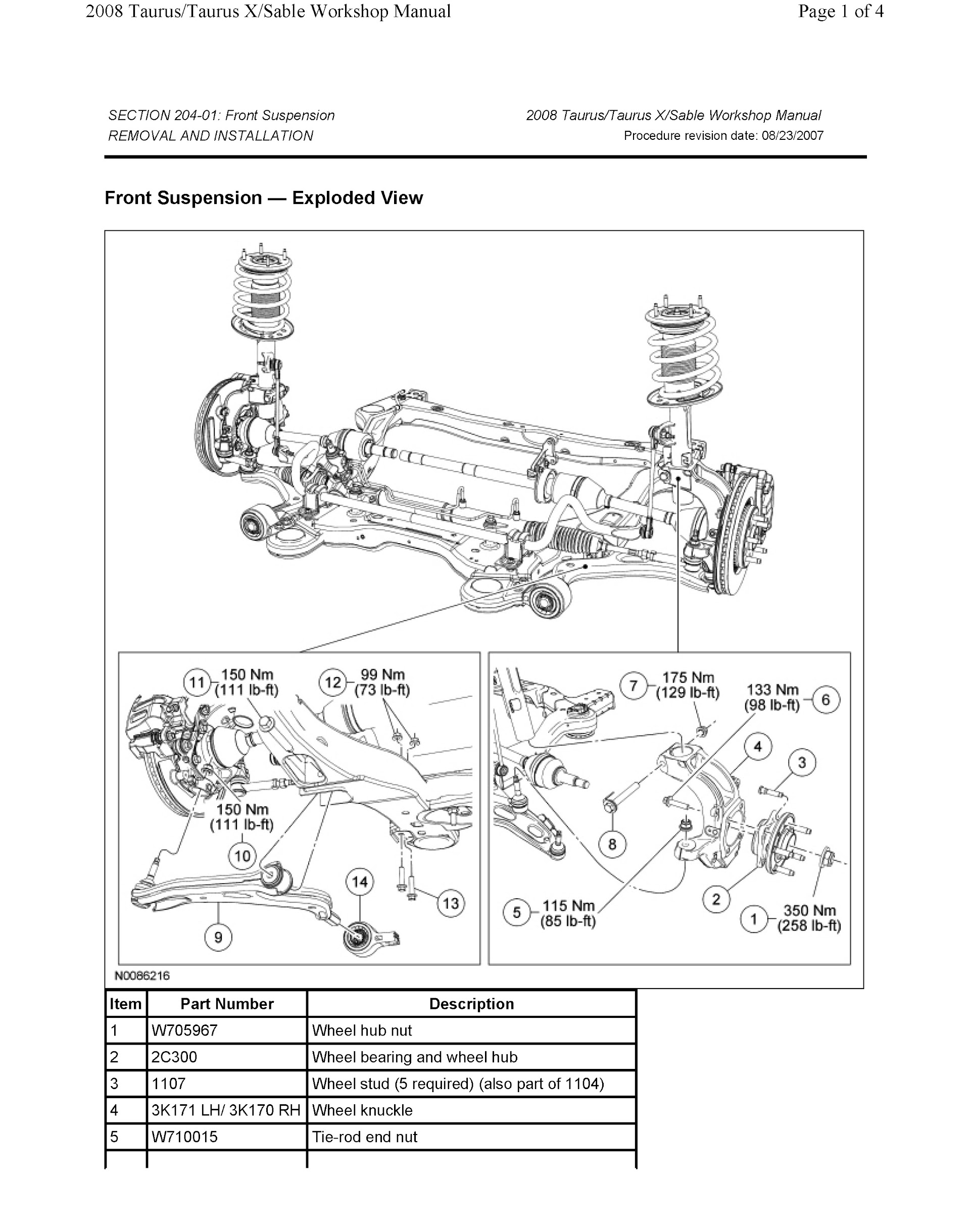 Download 2008 Ford Taurus, Taurus X, Mercury Sable Repair Manual