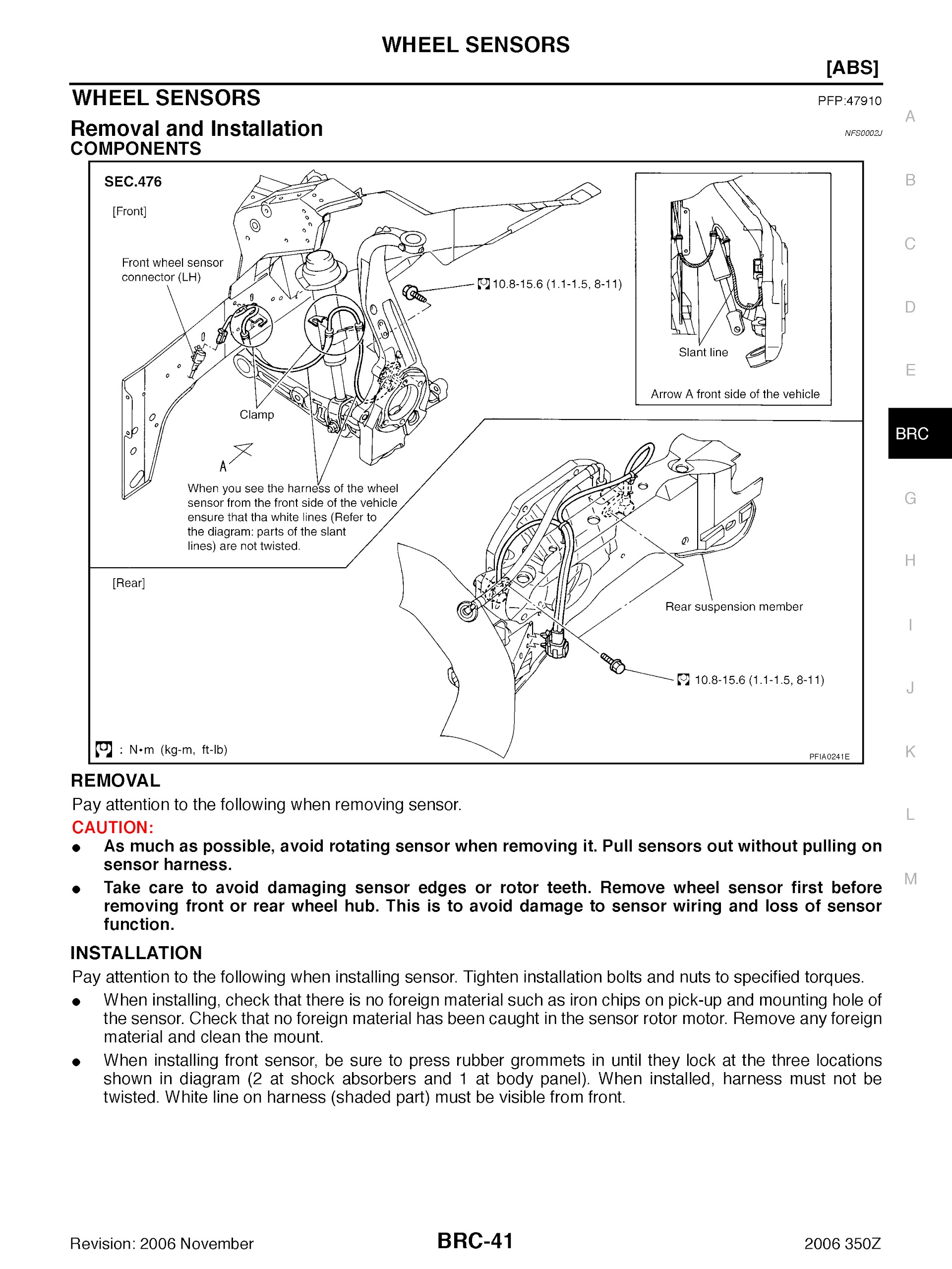 2005-2006 Nissan 350Z Repair Manual, WHeel Sensors