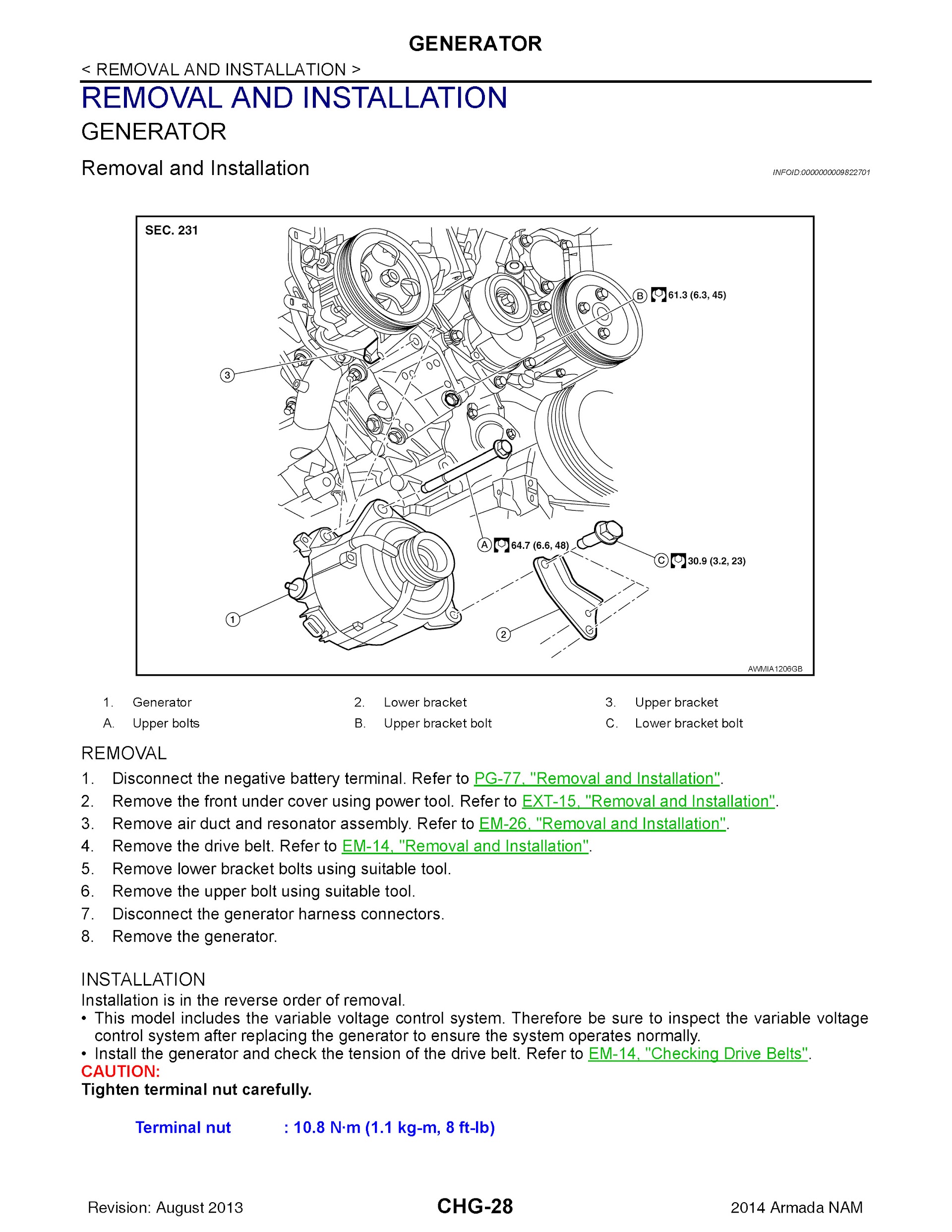 CONTENTS: 2014 Nissan Armada Repair Manual, Generator