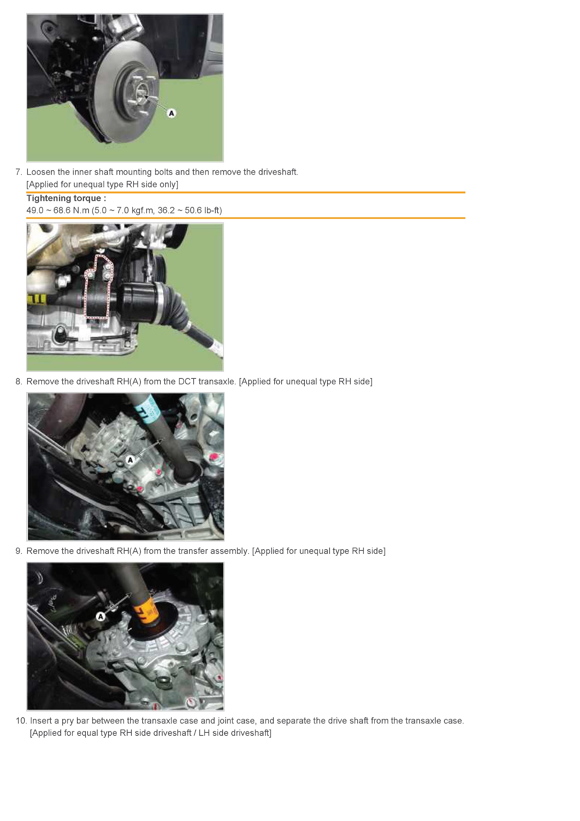 2015-2019 Hyundai Tucson Repair Manual driveshaft removal