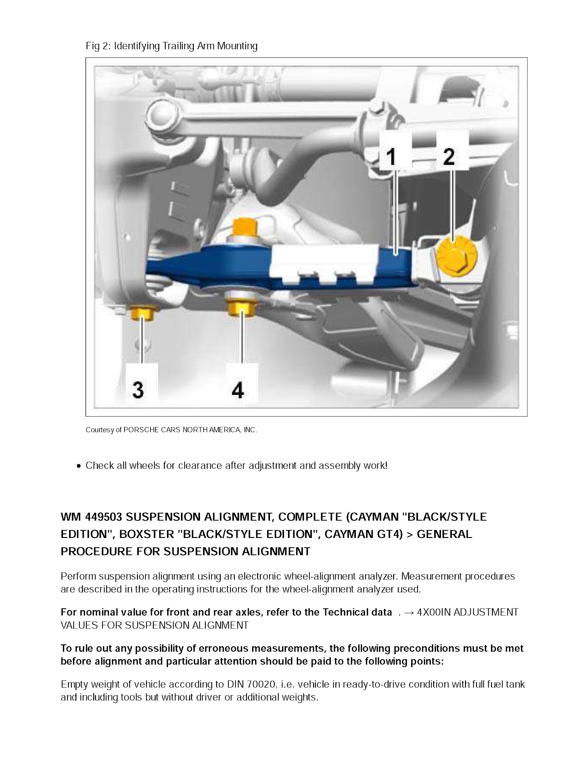 2016 Porsche Boxster Repair Manual, Trailer Arm Mounting