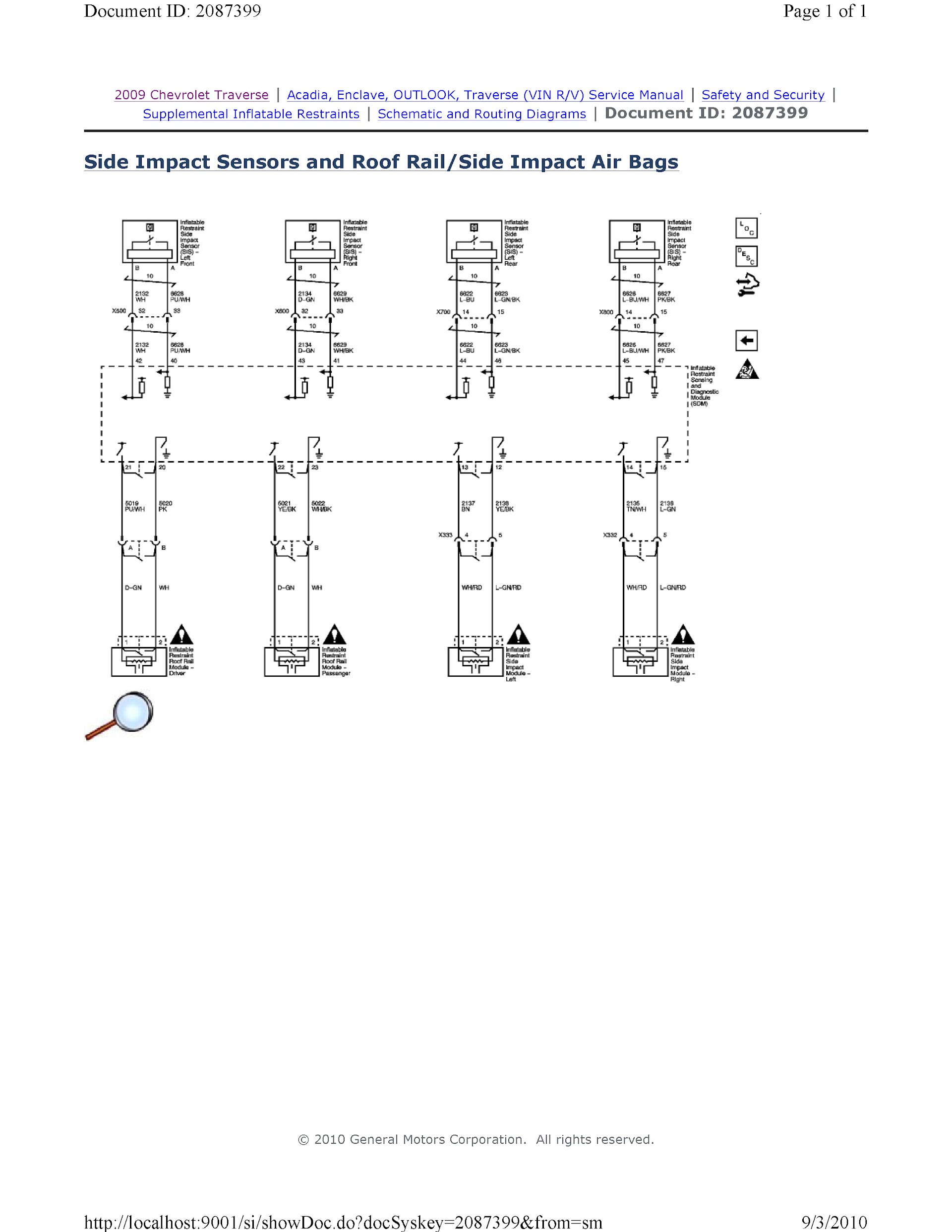 CONTENTS: 2009-2010 Chevrolet Traverse Repair Manual, Side Impact Sensors