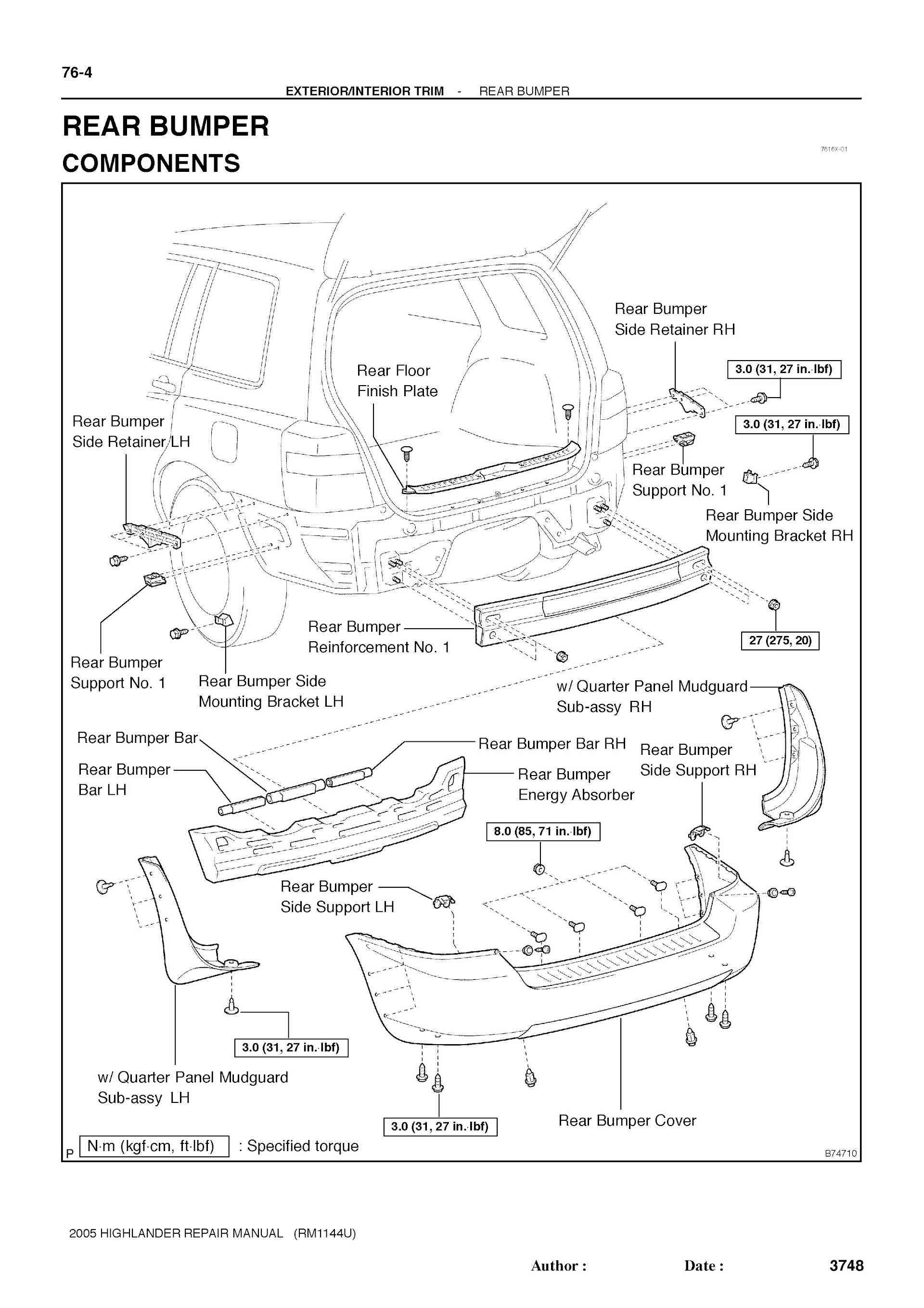 2001-2007 Toyota Highlander Repair Manual, Rear Bumper Replacement