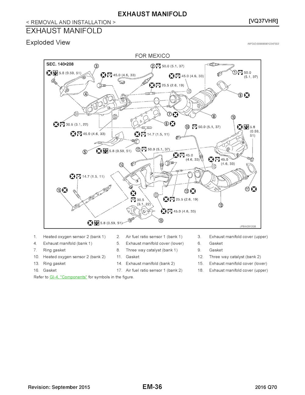 2016 Infiniti Q70 Repair Manual, Exhaust Manifold