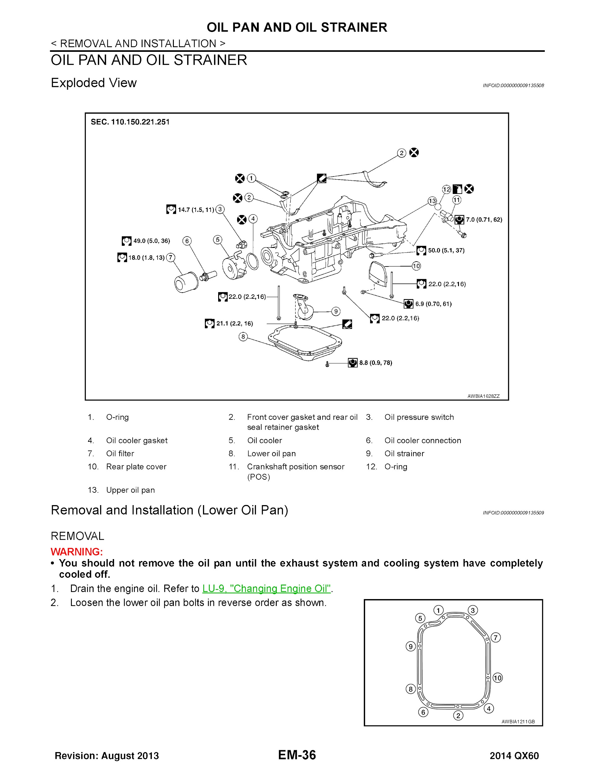 2014 Infiniti QX60 Repair Manual Oil Pan an Oil Strainer