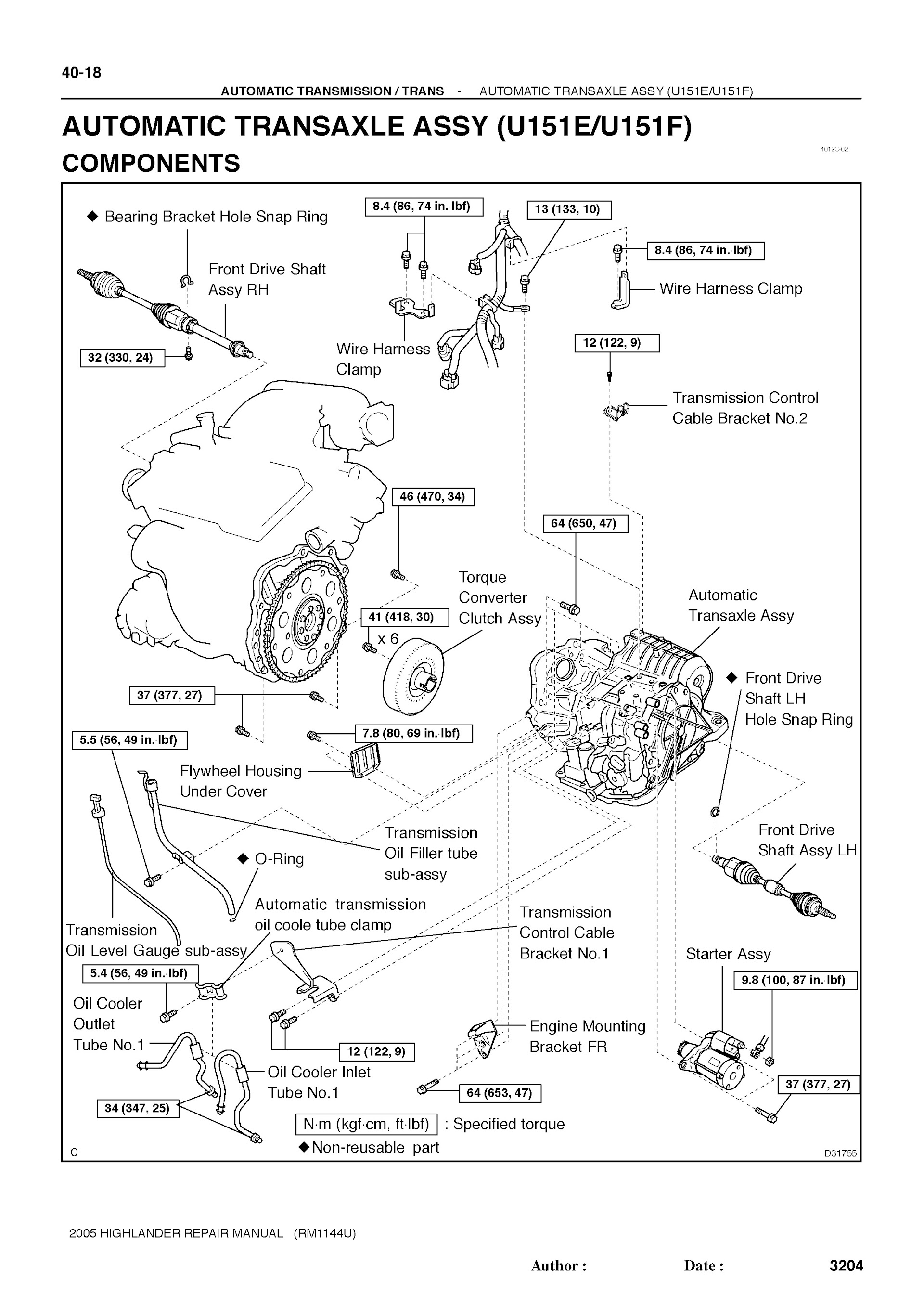 2001-2007 Toyota Highlander Repair Manual, Automatic Transaxle Assy (U151E/U151F)