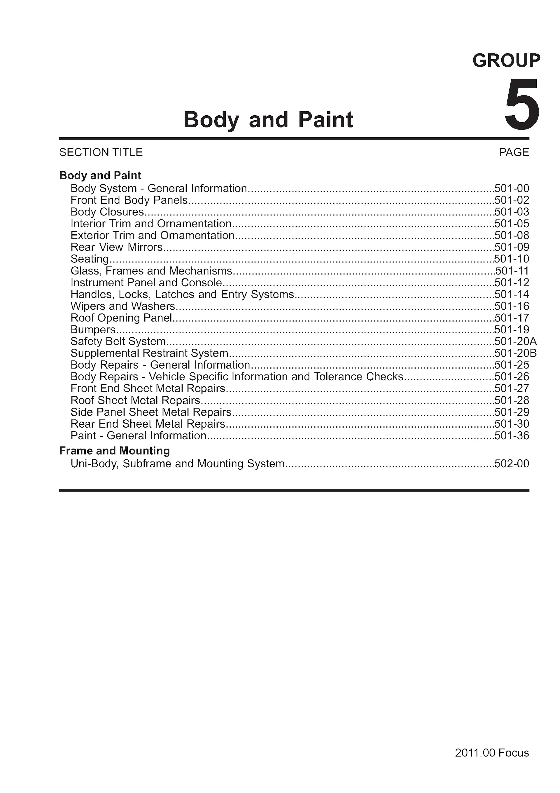 Ford Focus Repair Manual (2012-2013), Body and Paint