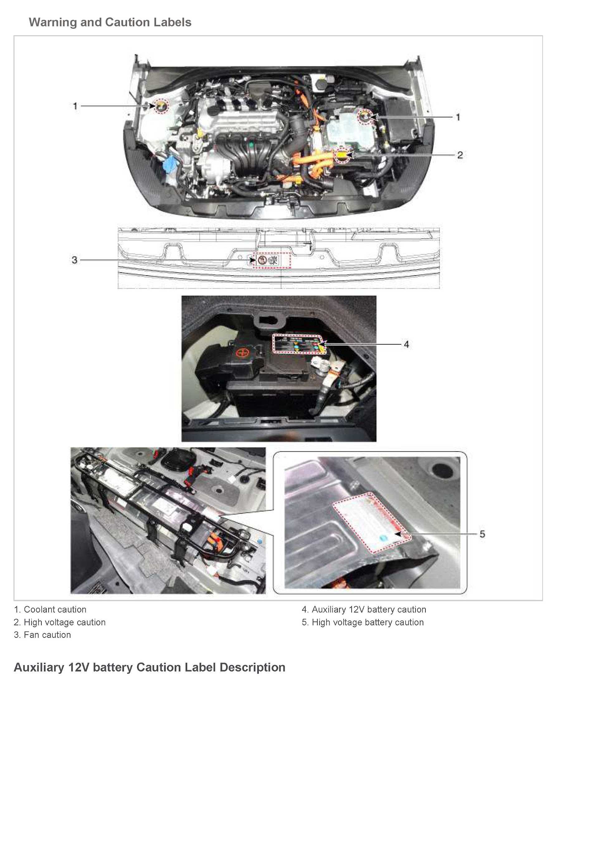 2017 Hyundai Ioniq Repair Manual, Warning and Caution Labels