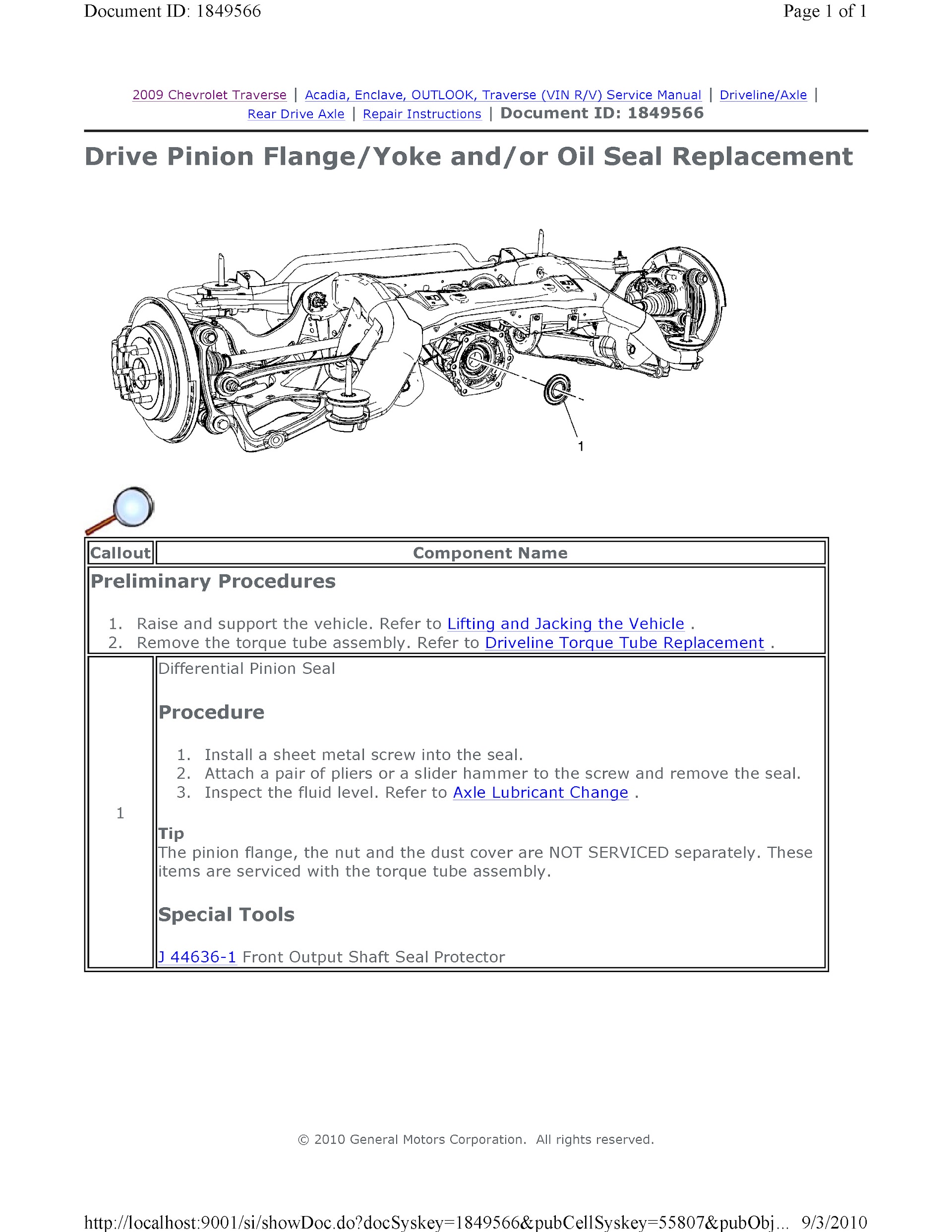 CONTENTS: 2009-2010 Chevrolet Traverse Repair Manual