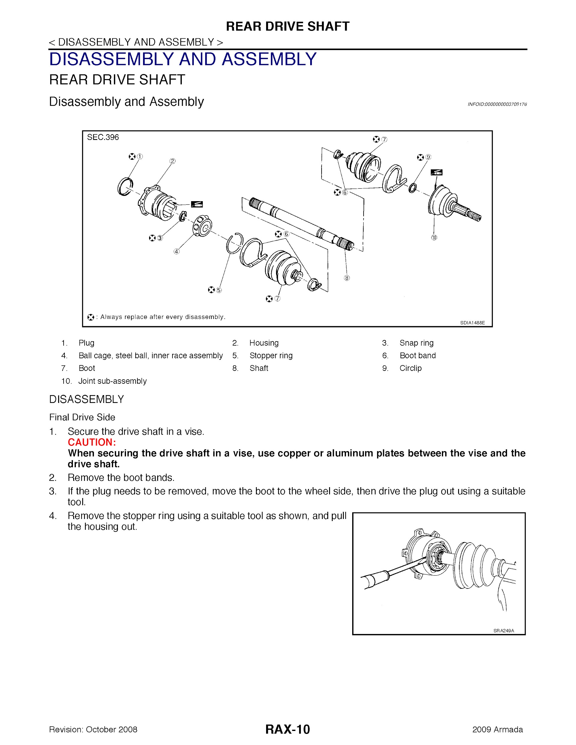2009 Nissan Armada Repair Manual, Rear Drive Shaft Removal and Installation