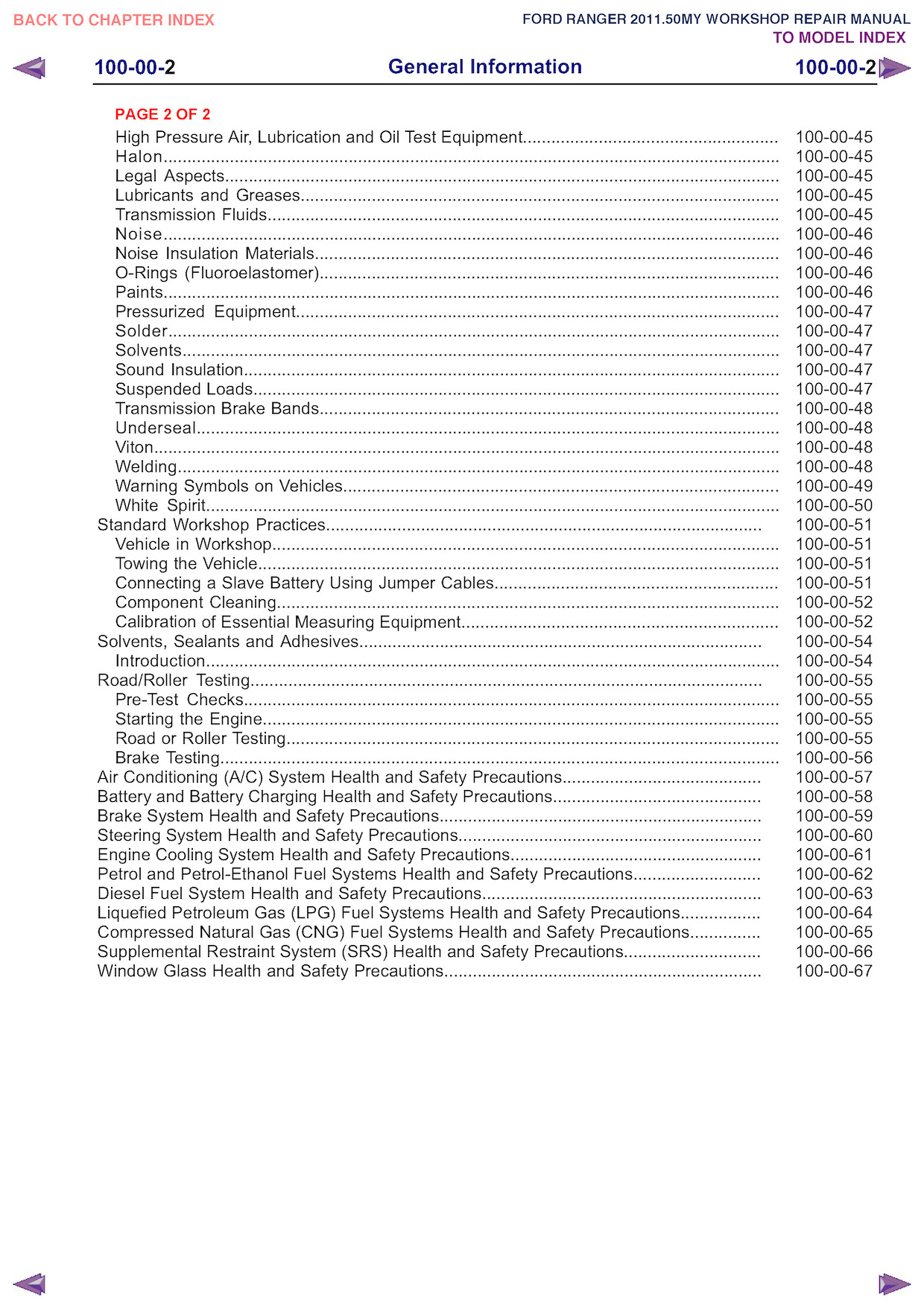 Contents 2011 Ford Ranger Repair Manual General Information